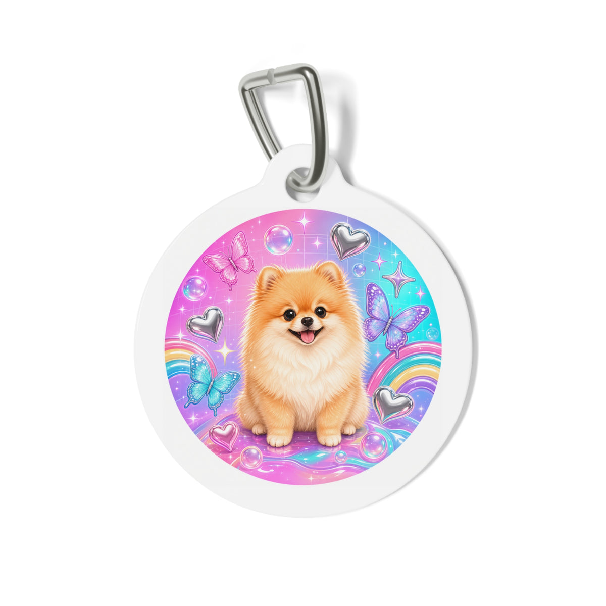 Pomeranian Kawaii Rainbow Butterfly Personalized Dog ID Tag