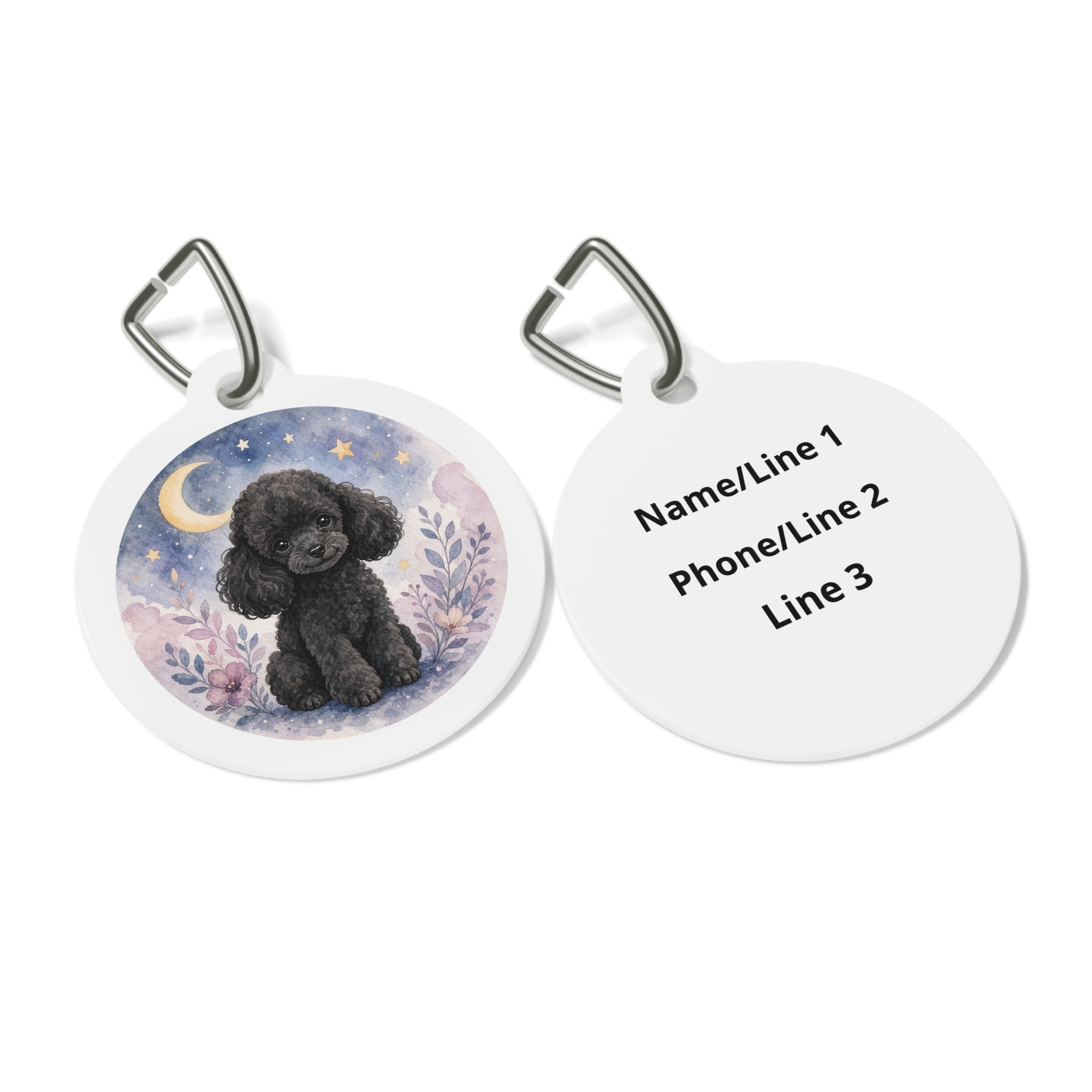 Poodle Moonlit Black Personalized Dog ID Tag