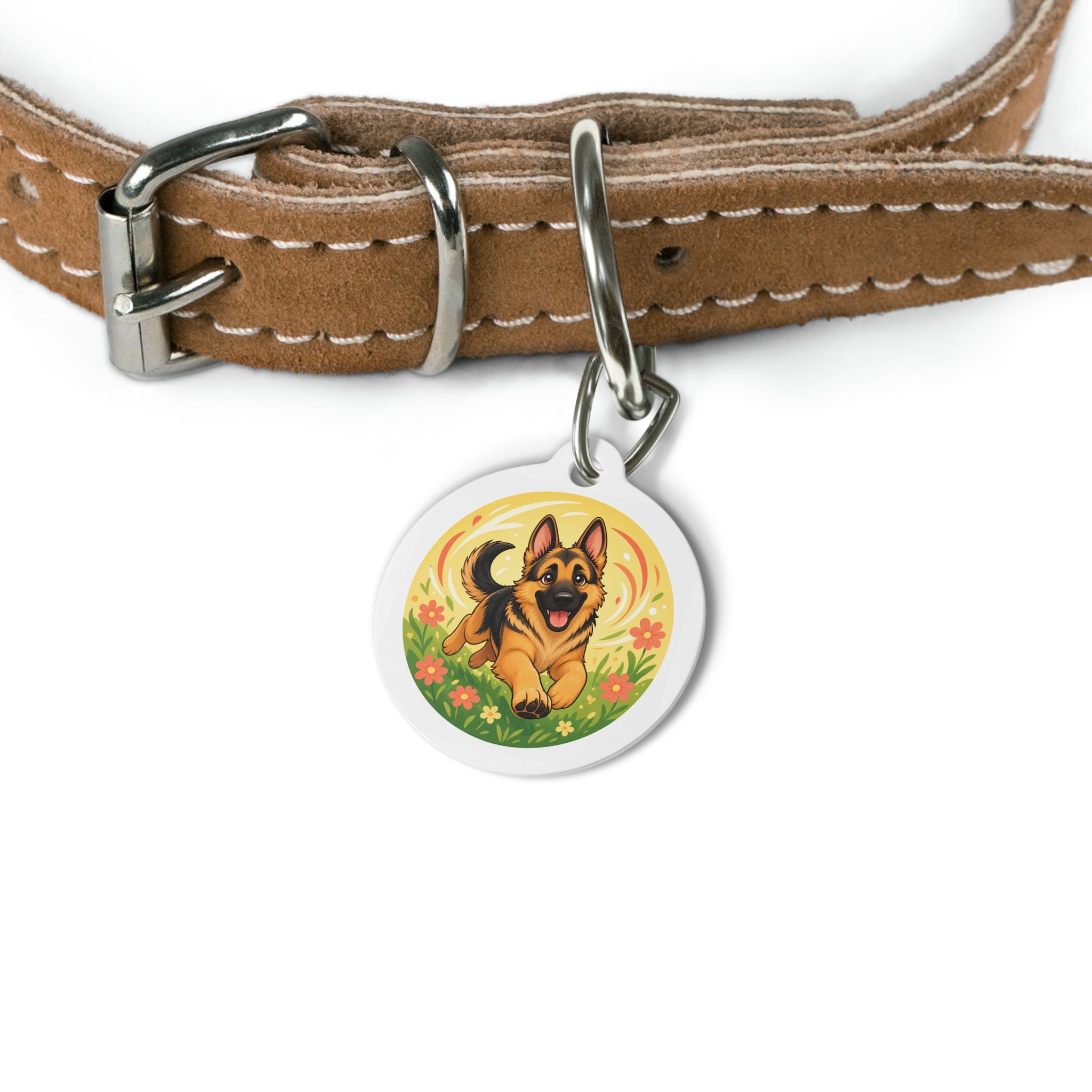 German Shepherd Sunny Flower Field Personalized Dog ID Tag