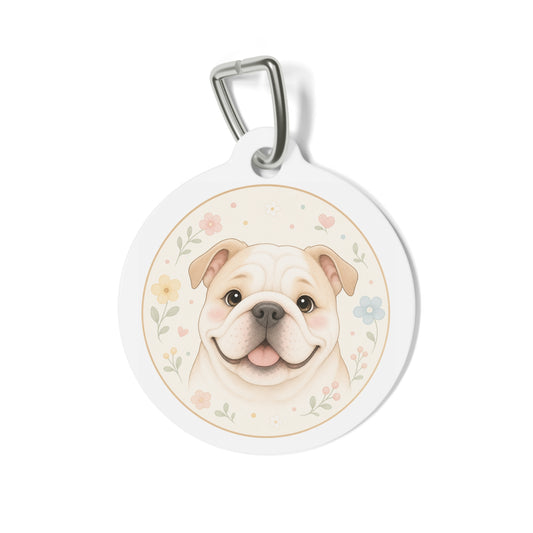 Bulldog Blush Floral Personalized Dog ID Tag