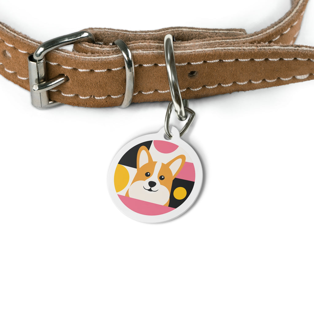 Placa de identificación personalizada geométrica moderna para perro Corgi Galés de Pembroke