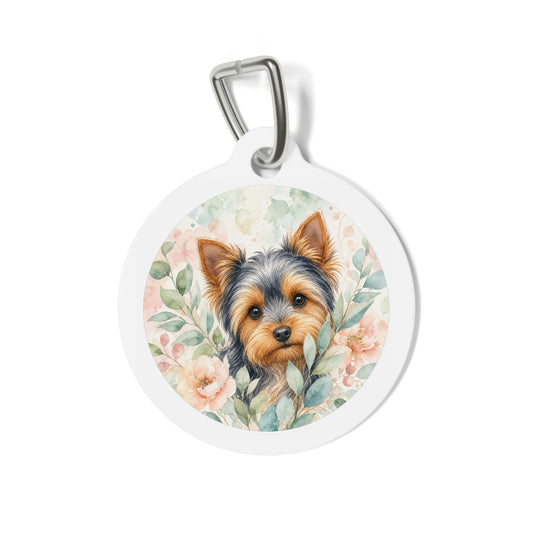 Yorkshire Terrier Watercolor Garden Portrait Personalized Dog ID Tag
