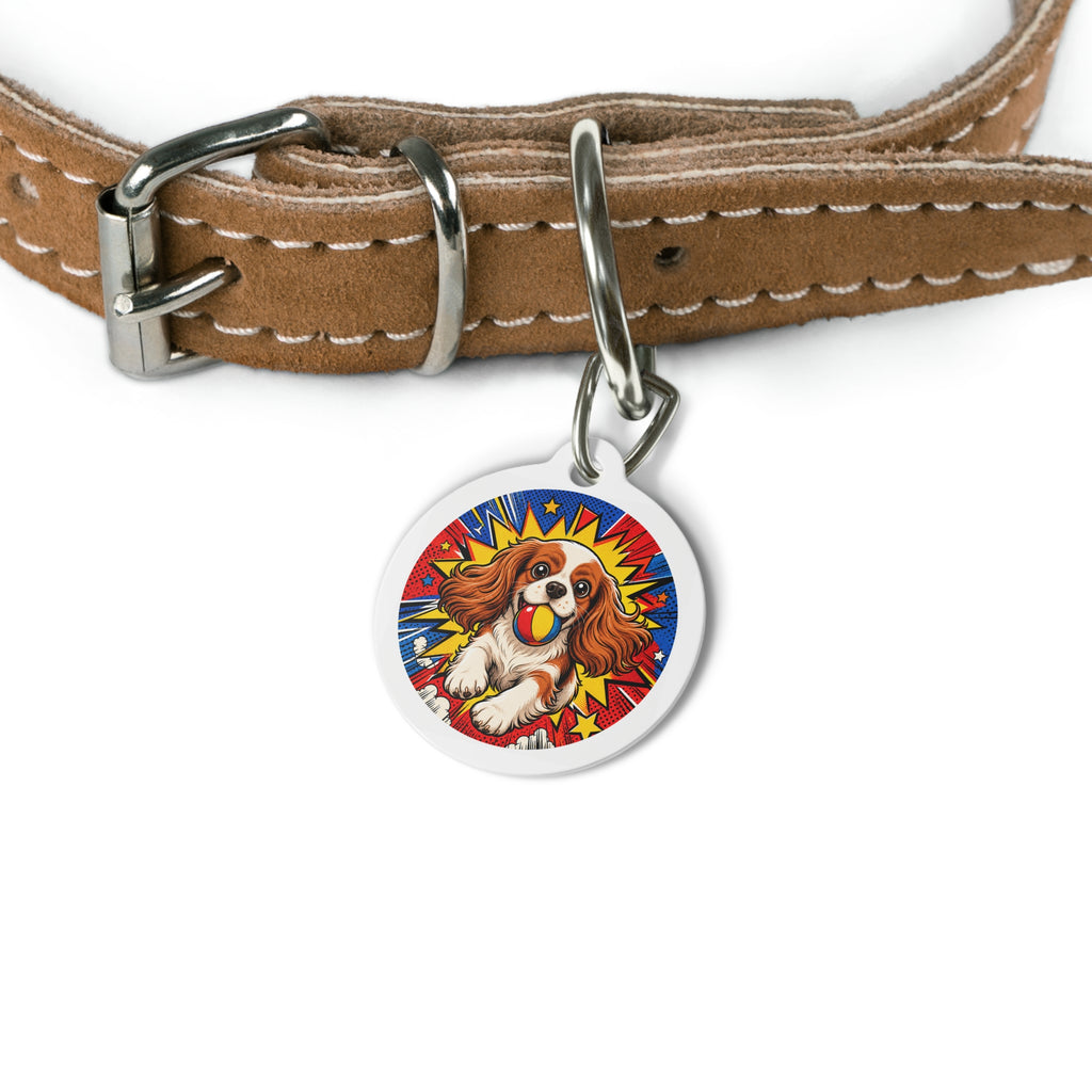 Cavalier King Charles Spaniel Comic Ball-Chaser Personalized Dog ID Tag