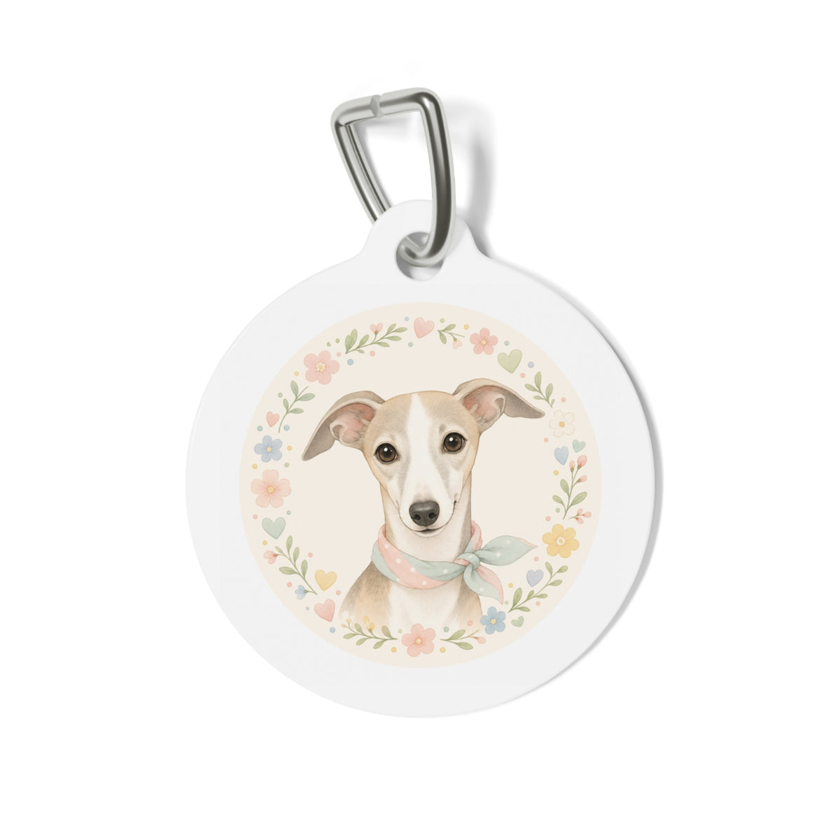 Whippet Delicate Floral Wreath Personalized Dog ID Tag