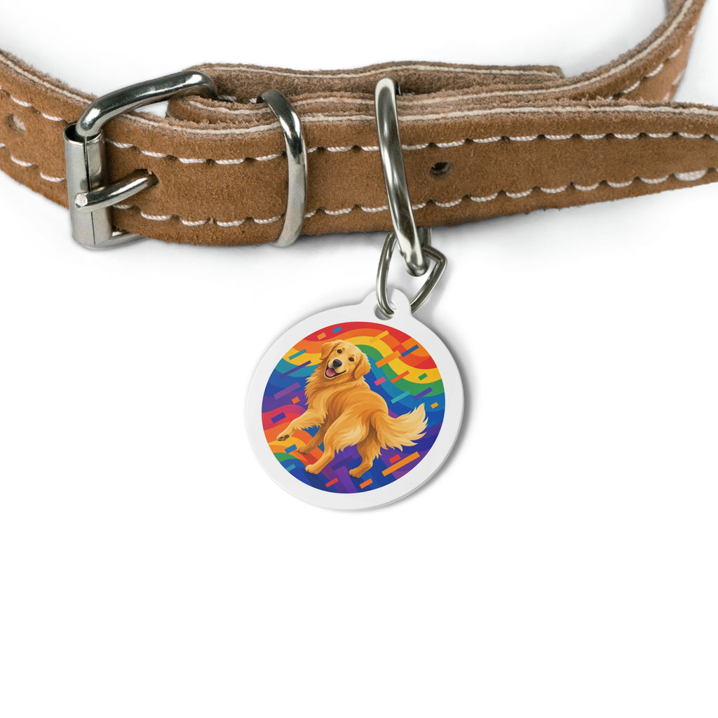 Etiqueta de identificación de perro personalizada Golden Retriever Rainbow Run