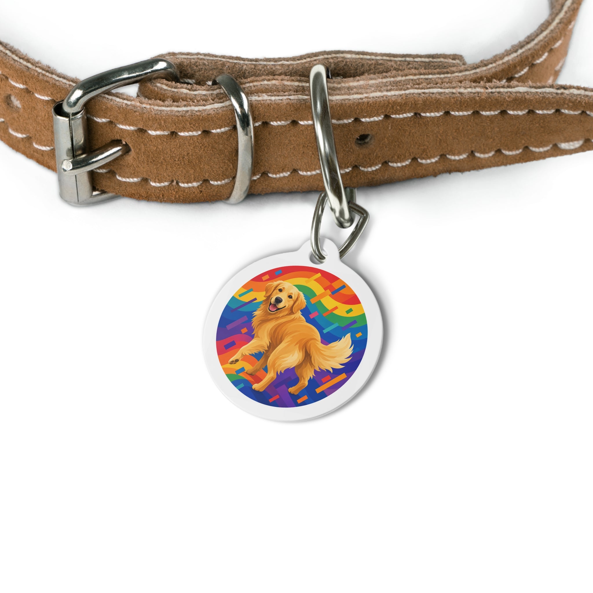 Golden Retriever Rainbow Run Personalized Dog ID Tag