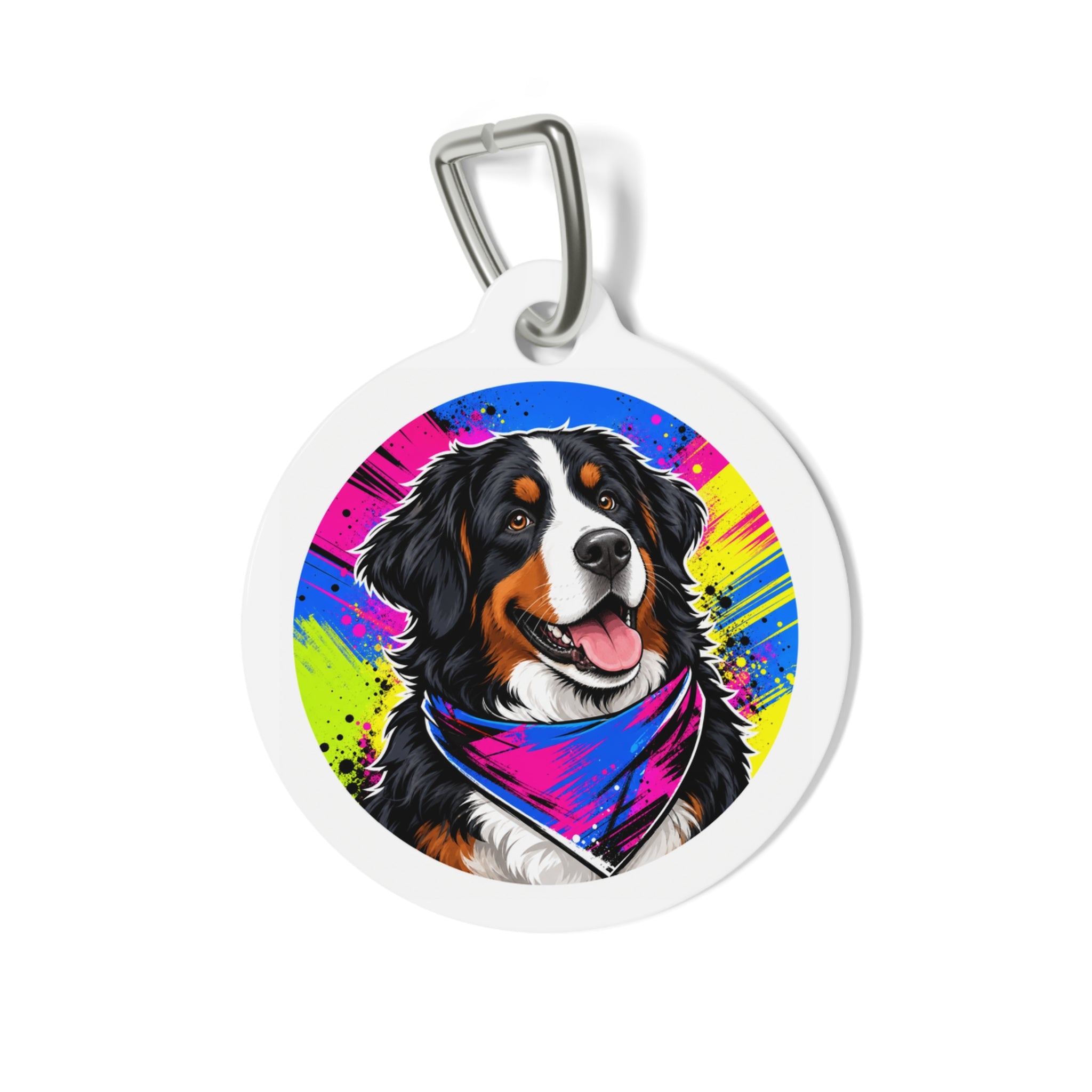 Bernese Mountain Dog Joyful Botanical Art Personalized Dog ID Tag