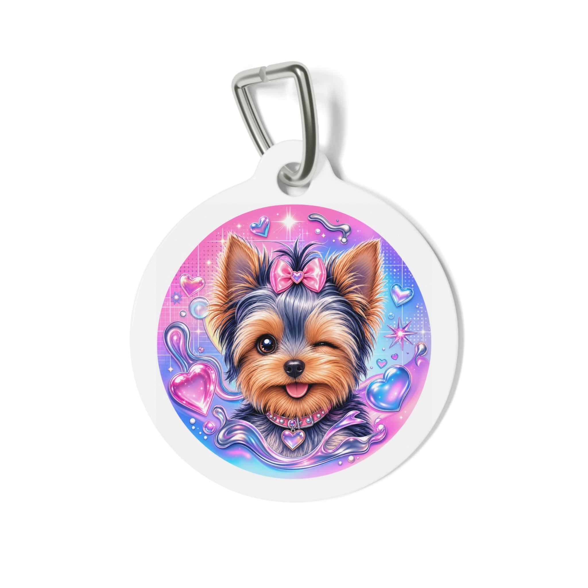 Yorkshire Terrier Candy Hearts & Bow Personalized Dog ID Tag