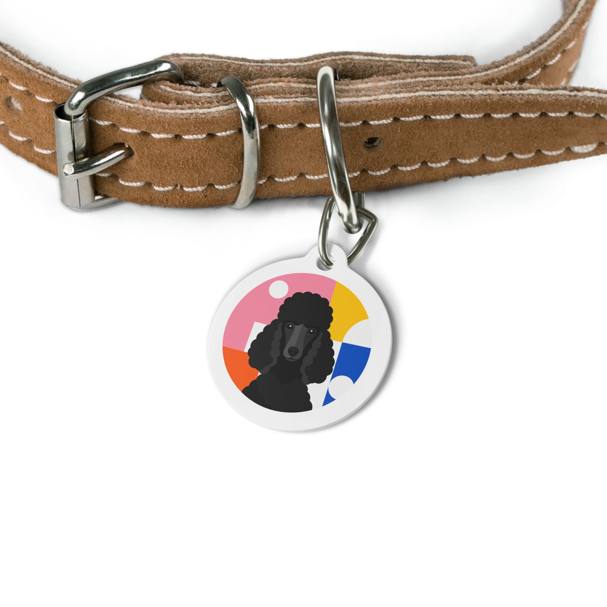 Poodle Modern Black Colorblock Personalized Dog ID Tag