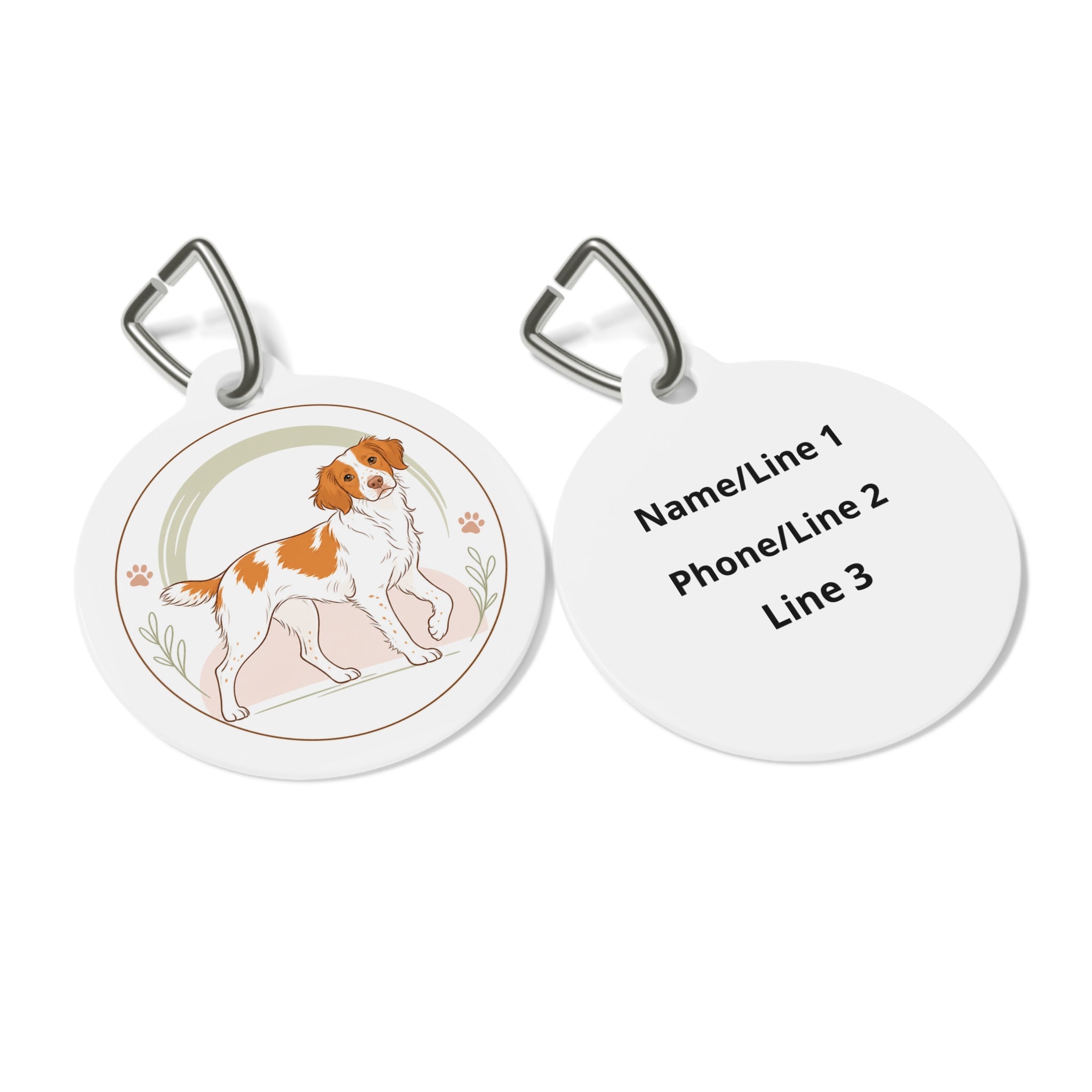 Brittany Clean Line Art Personalized Dog ID Tag