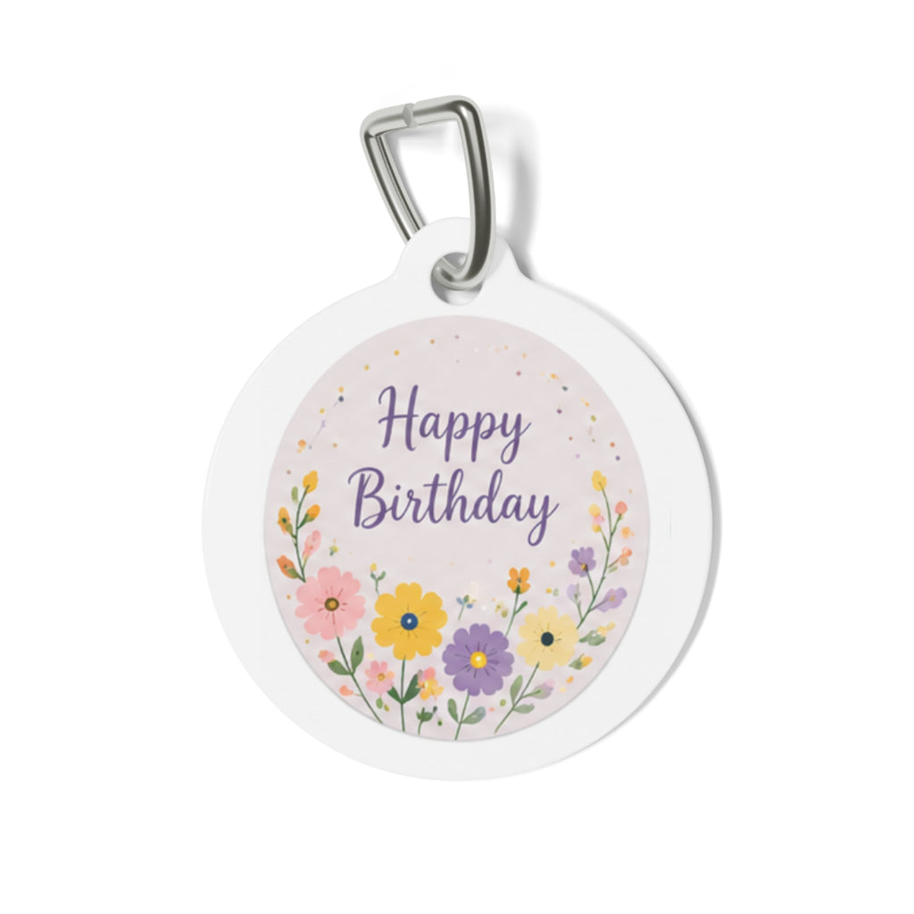 Chapa de identificación personalizada para perro Ramo de cumpleaños Girasol y flores silvestres