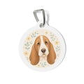 Etiqueta de identificación de perro Basset Hound suave con motivos botánicos personalizada