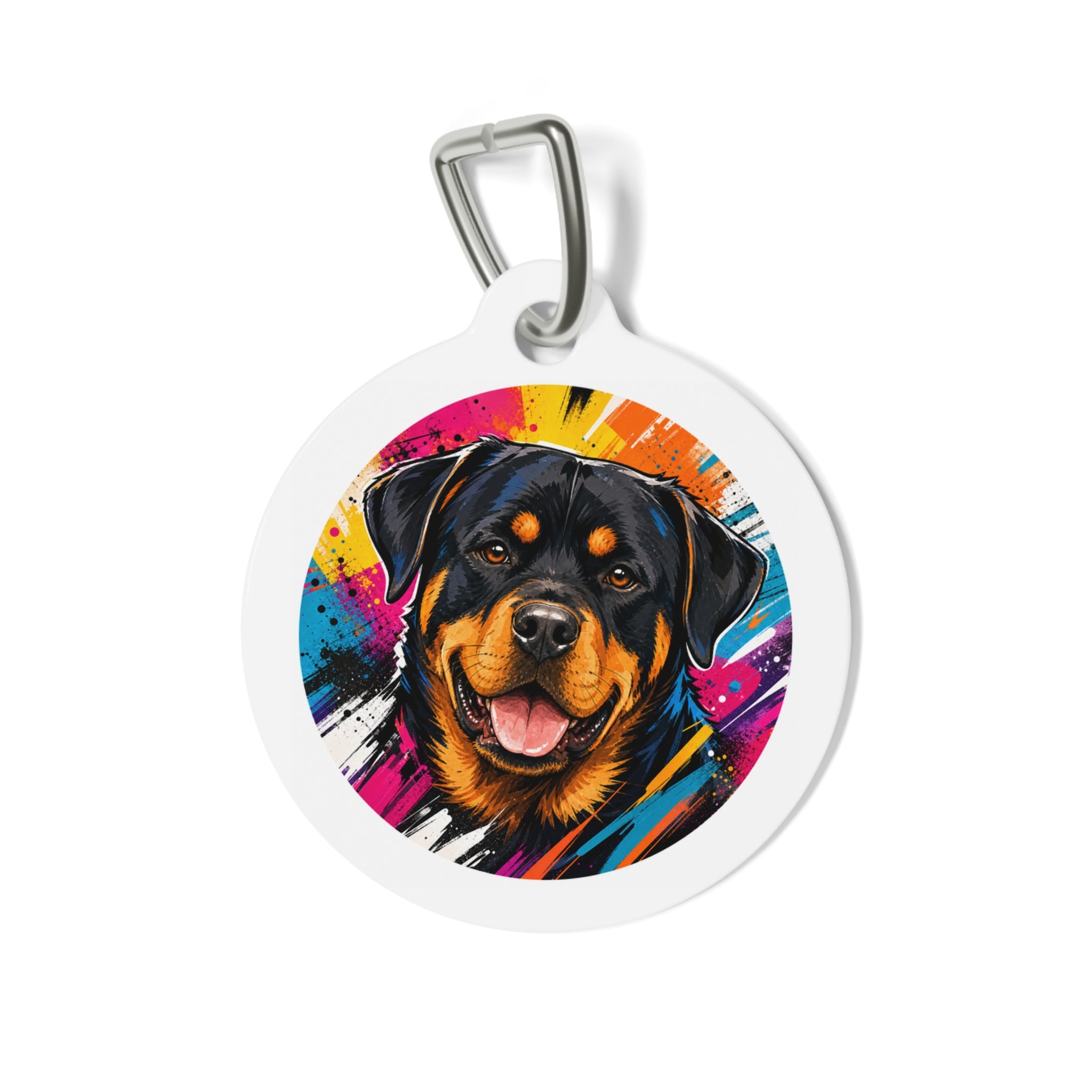 Rottweiler Color Burst Happy Personalized Dog ID Tag