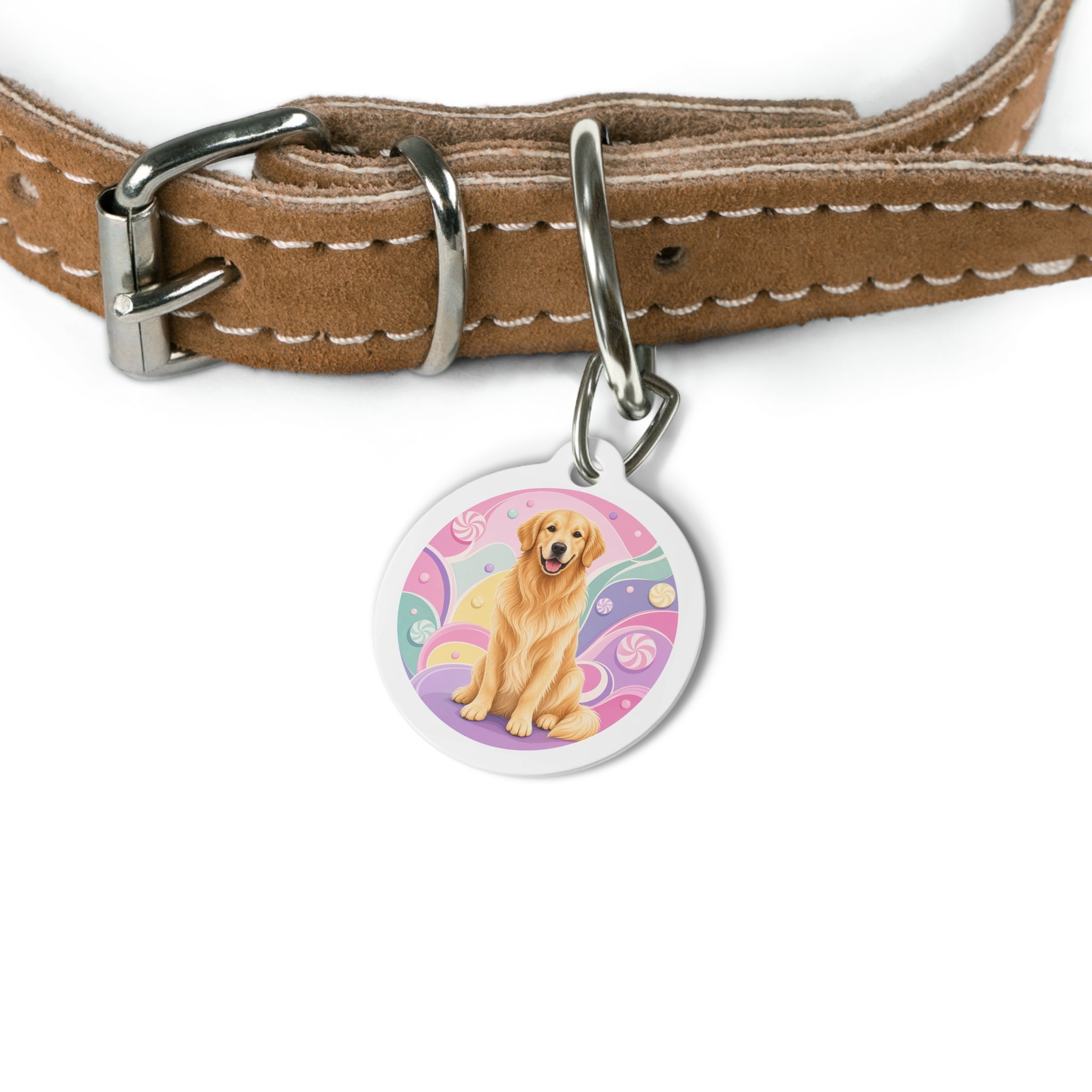 Golden Retriever Candy Swirl Personalized Dog ID Tag