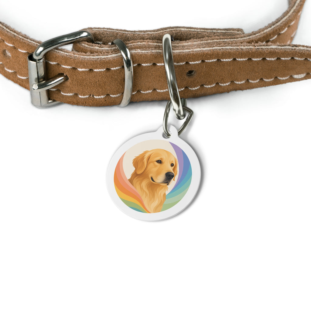 Etiqueta de identificación de perro personalizada Golden Retriever Aura Arcoíris