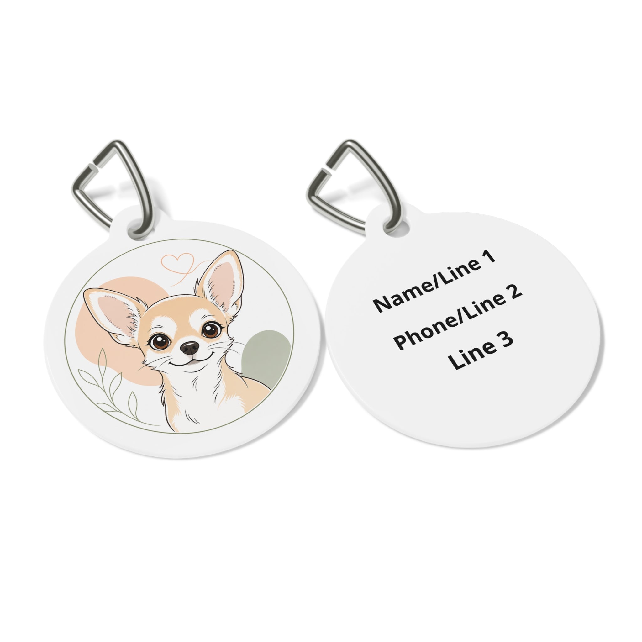 Chihuahua Minimal Botanical Line Art Personalized Dog ID Tag