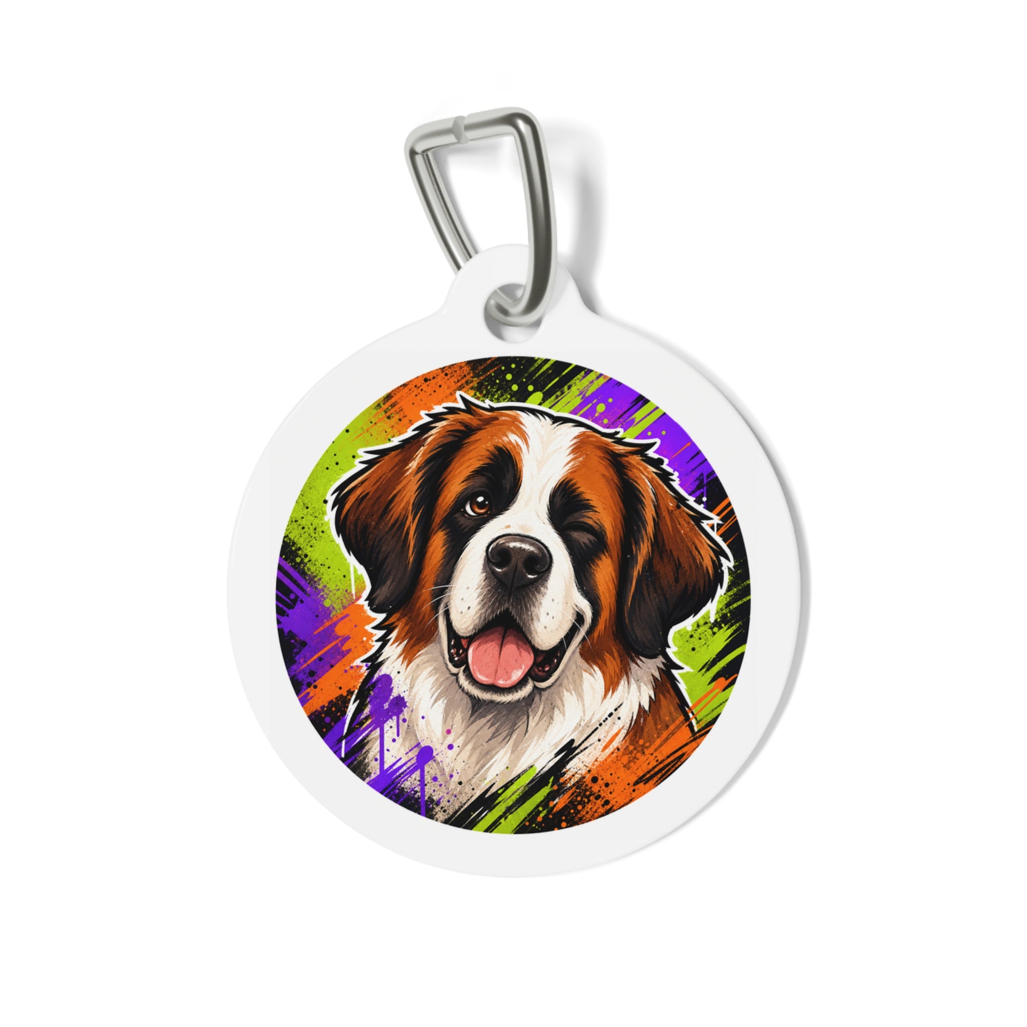 Saint Bernard Classic Floral Portrait Personalized Dog ID Tag