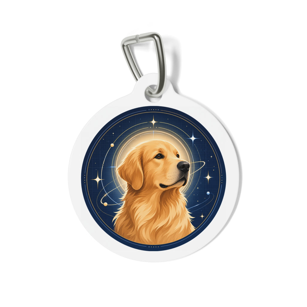 Placa de identificación personalizada para perro Golden Retriever Órbita Celestial