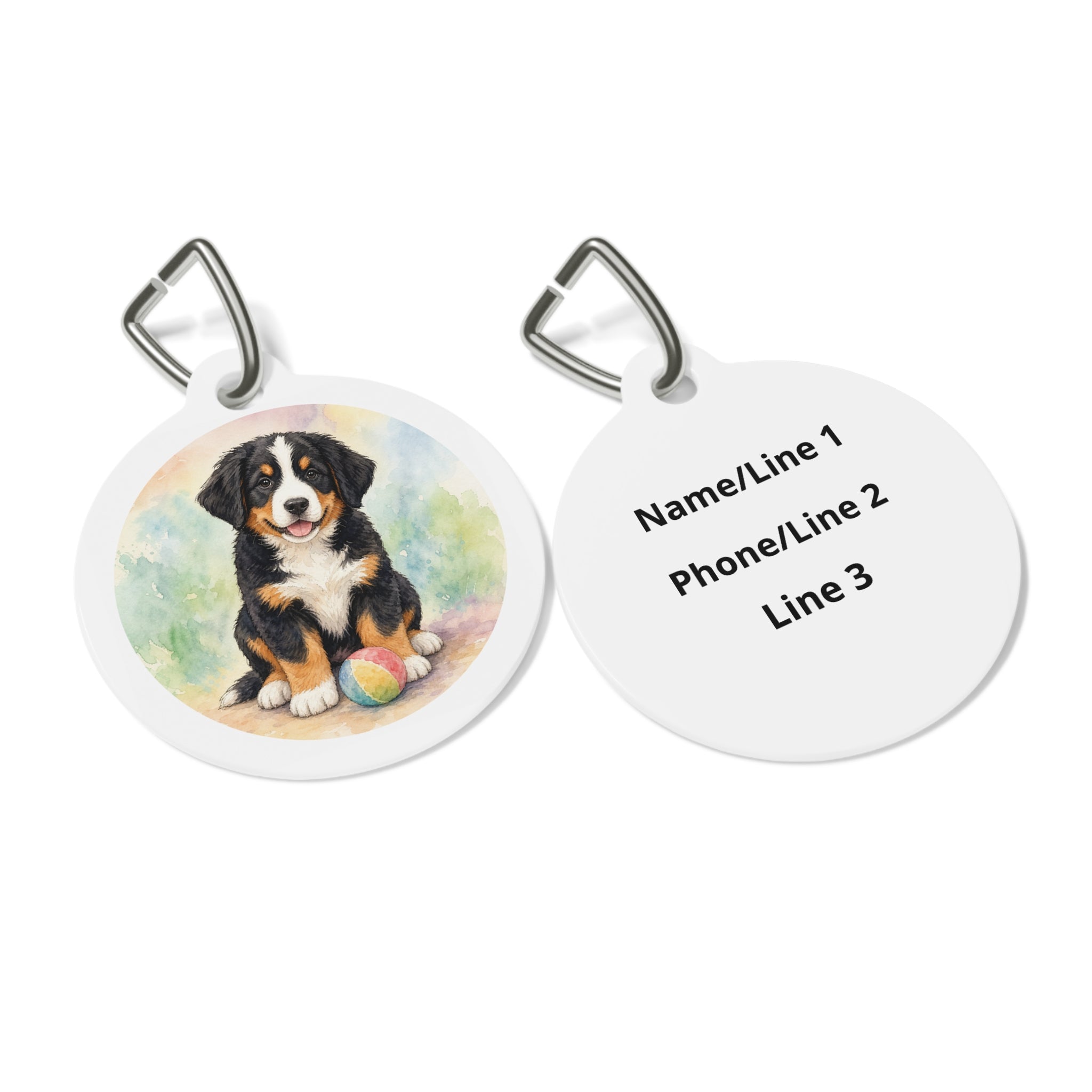 Bernese Mountain Dog Classic Floral Portrait Personalized Dog ID Tag