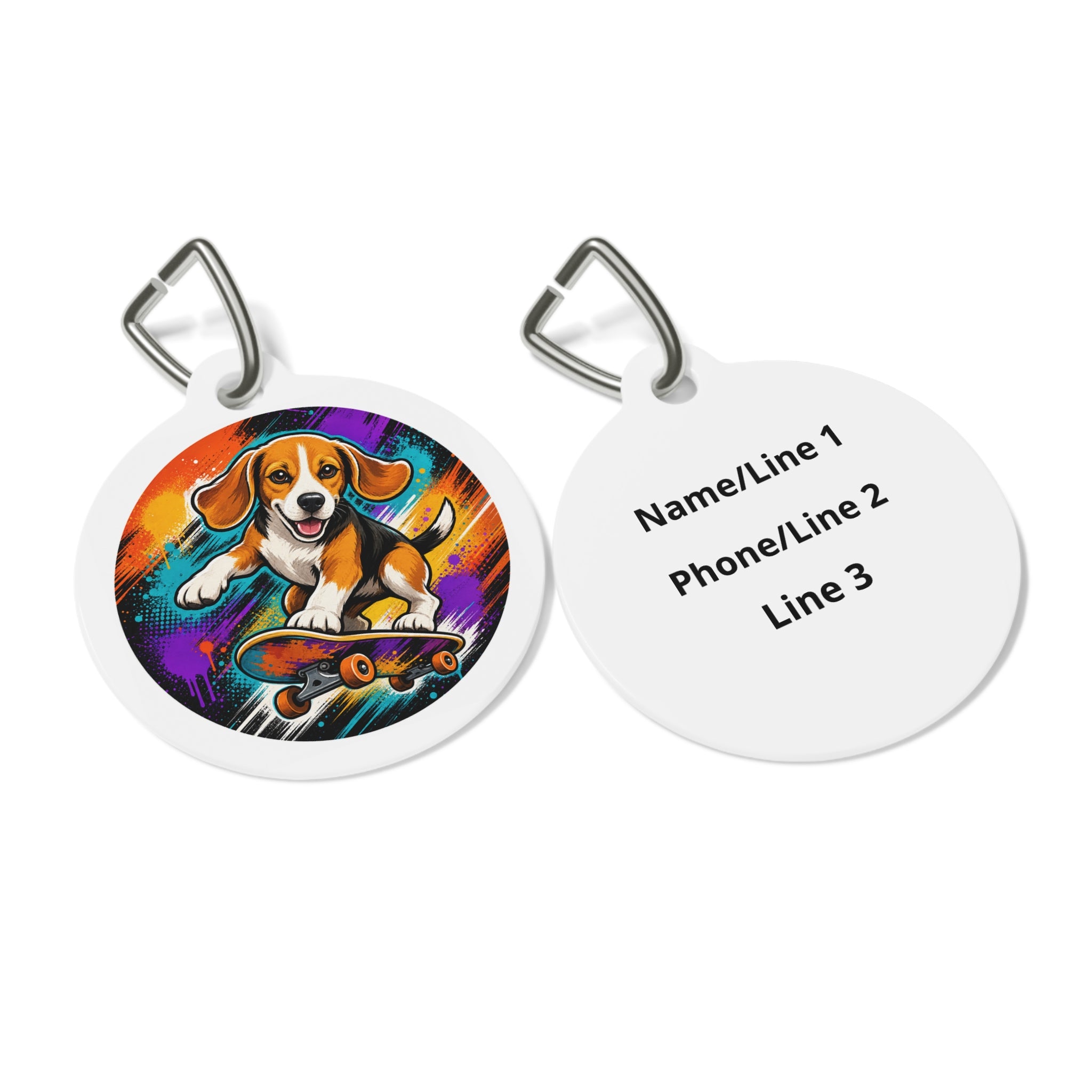 Beagle Skateboard Cosmic Pop Personalized Dog ID Tag