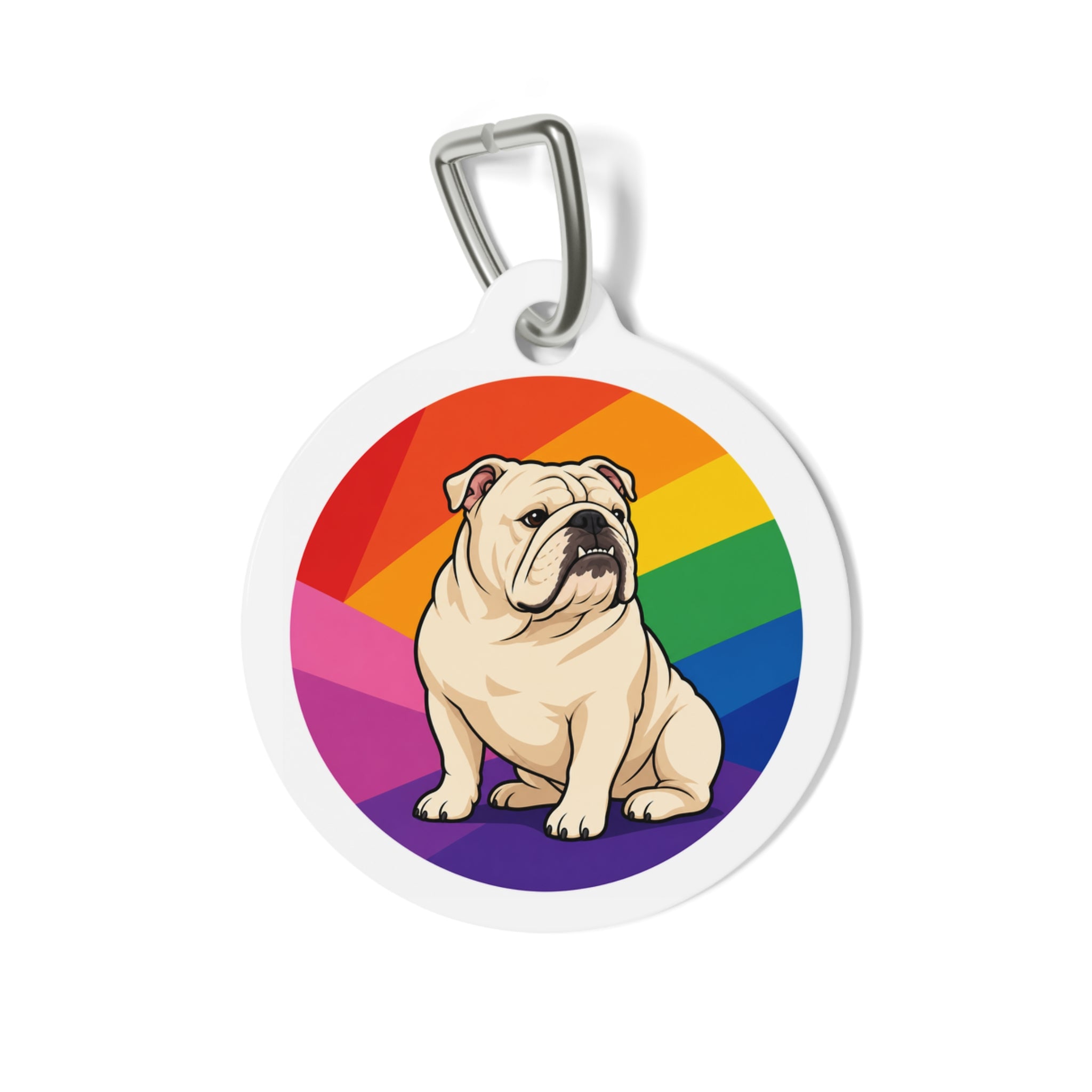 Bulldog Rainbow Rays Personalized Dog ID Tag