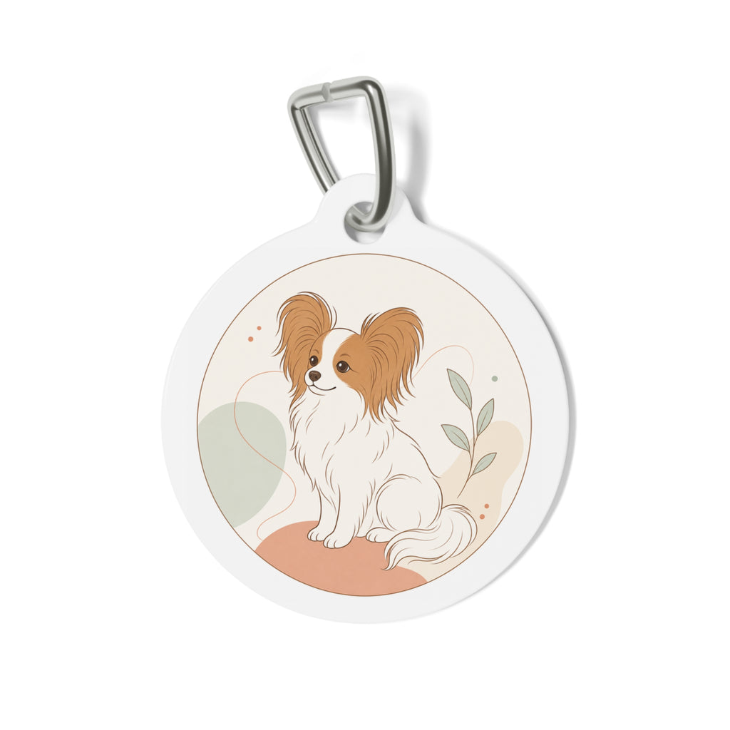 Papillon Warm Modern Botanical Personalized Dog ID Tag