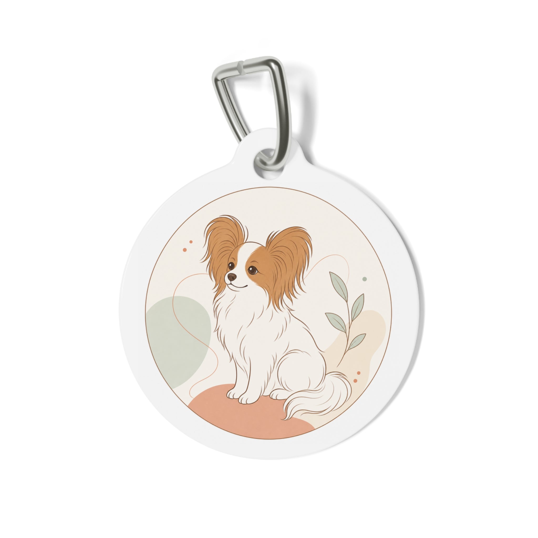 Papillon Warm Modern Botanical Personalized Dog ID Tag