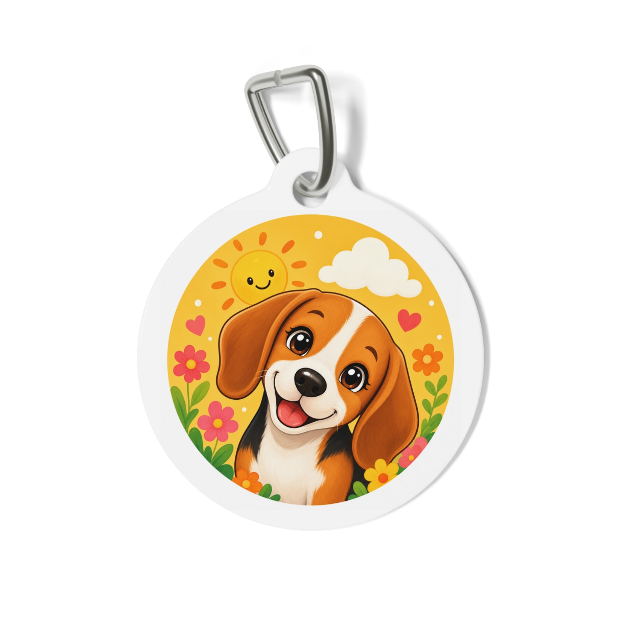 Beagle Sunny Floral Cartoon Personalized Dog ID Tag