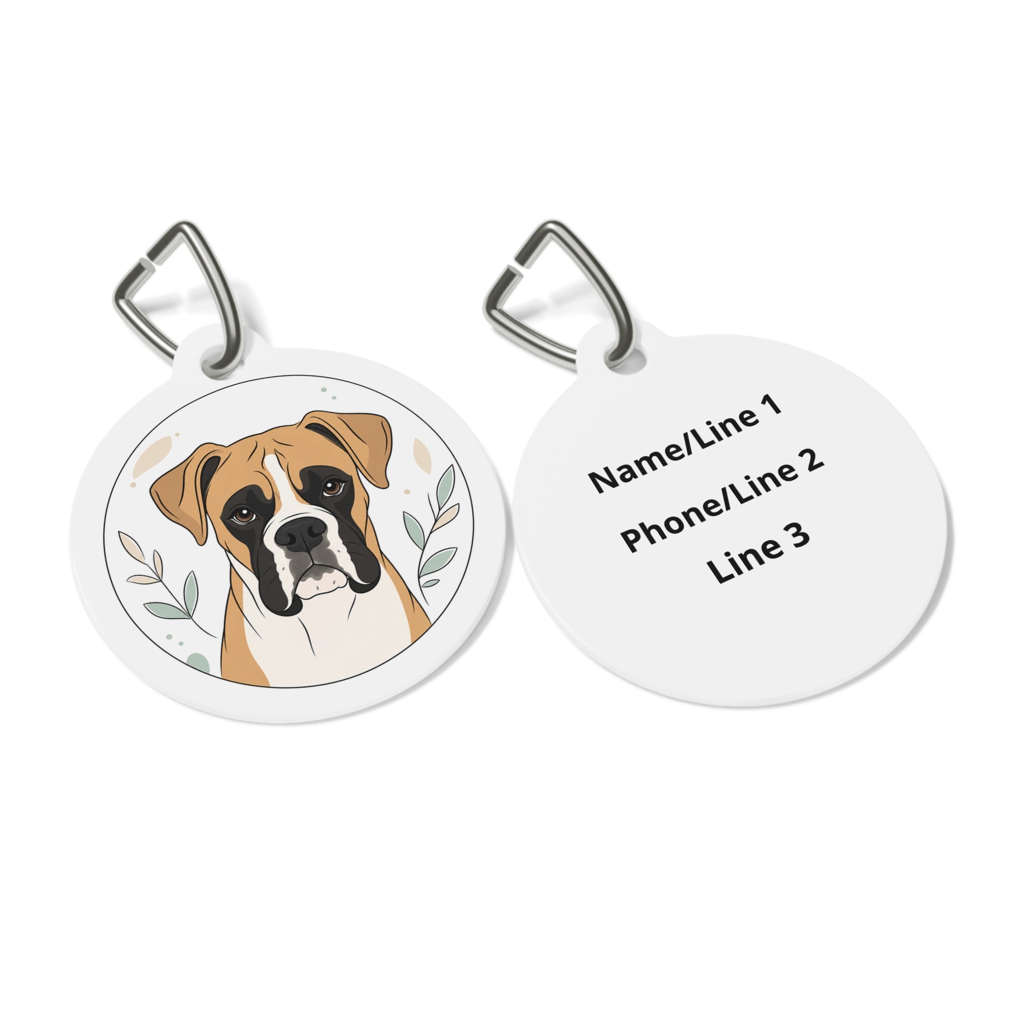 Boxer Botanical Line Portrait Personalized Dog ID Tag