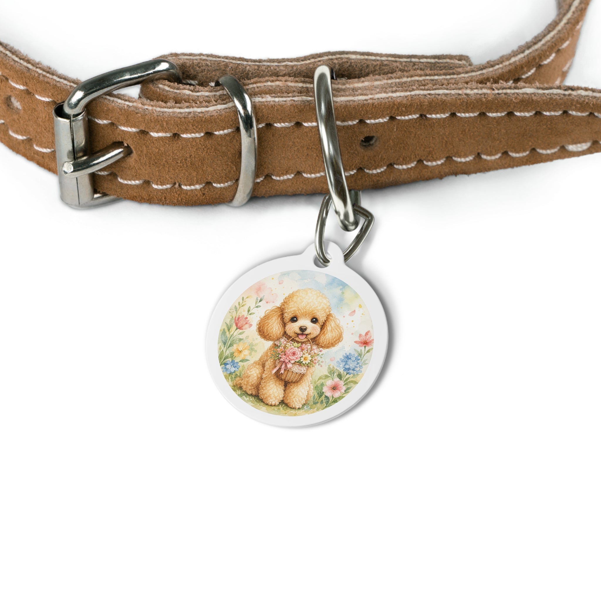 Poodle Flower Basket Personalized Dog ID Tag