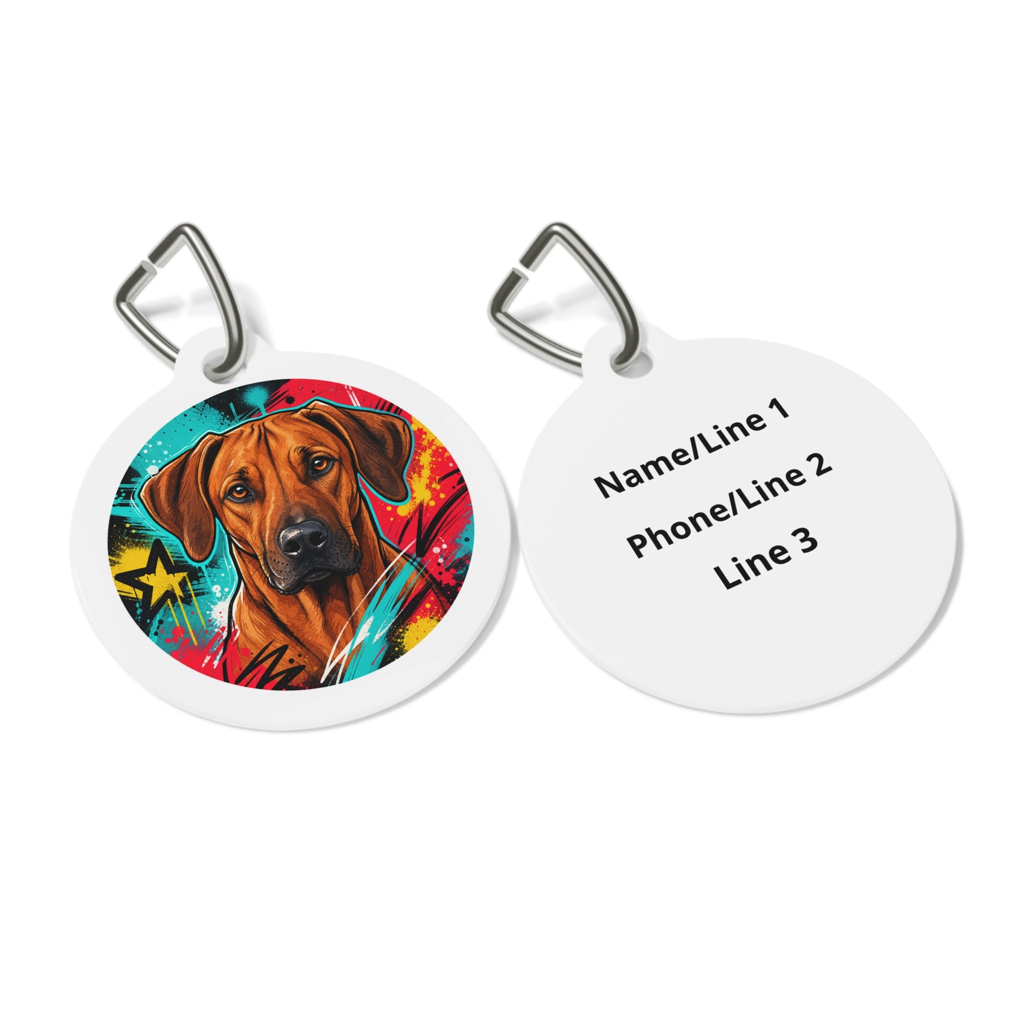 Rhodesian Ridgeback Colorful Pop Portrait Personalized Dog ID Tag