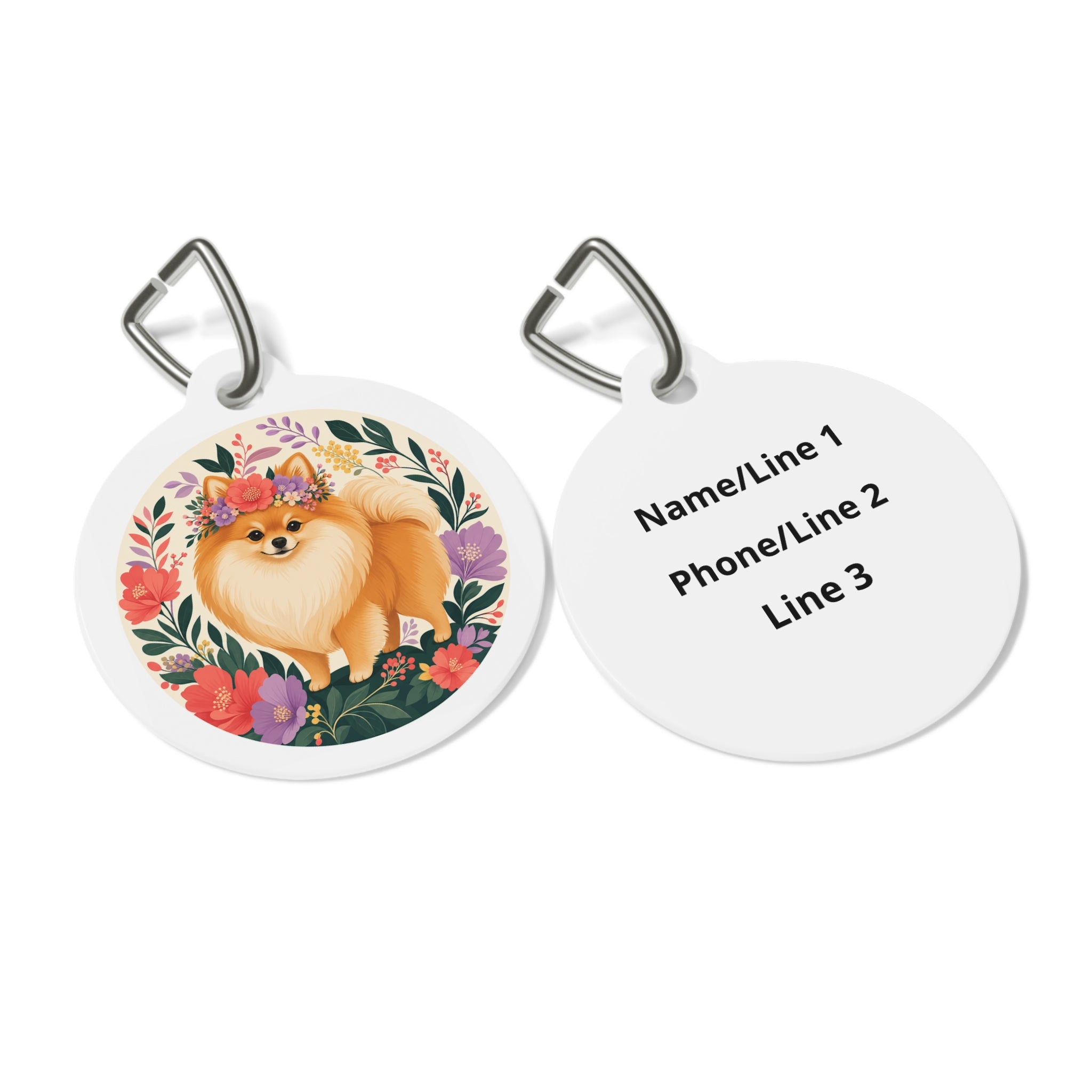 Pomeranian Enchanted Floral Garden Personalized Dog ID Tag
