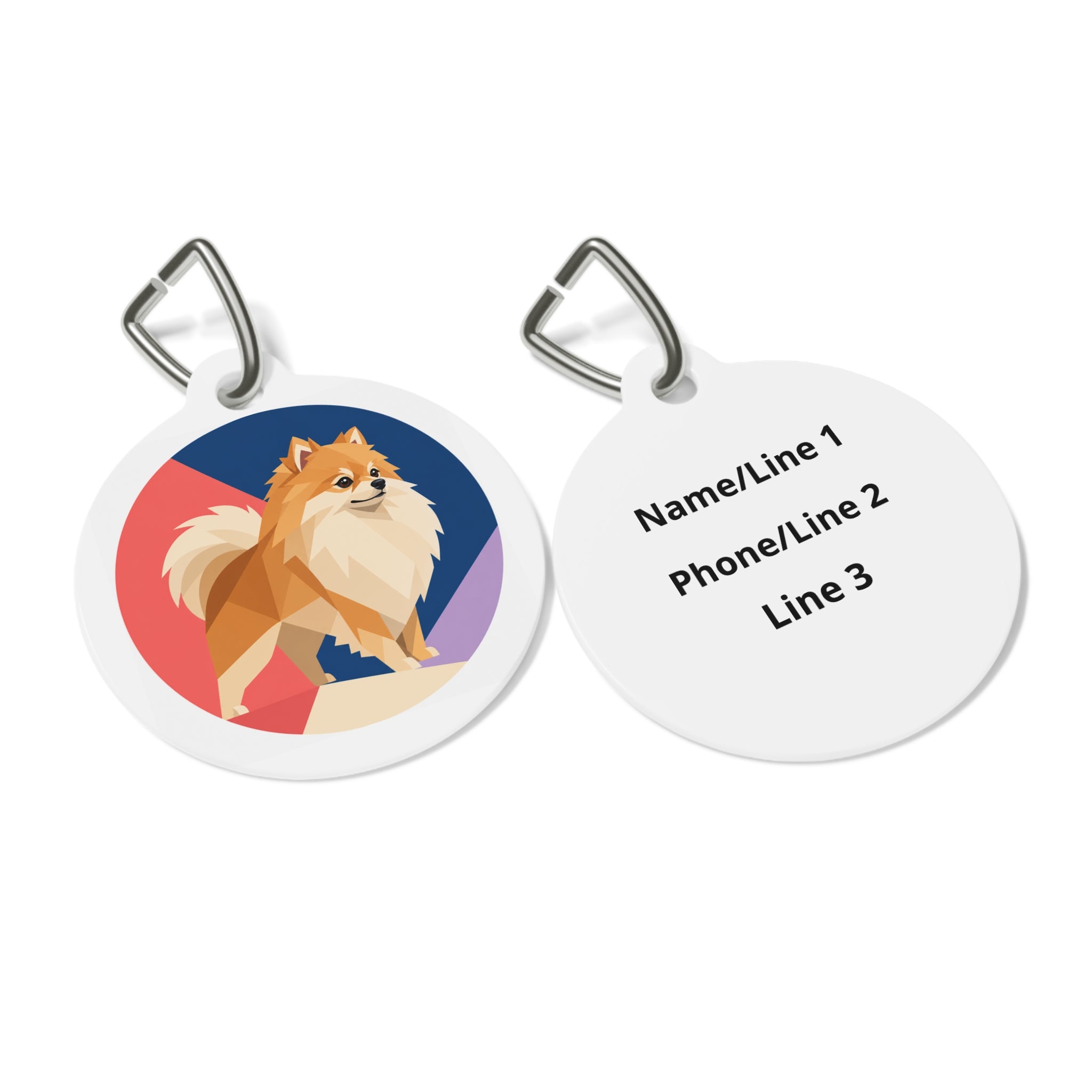 Pomeranian Geometric Color-Block Art Personalized Dog ID Tag