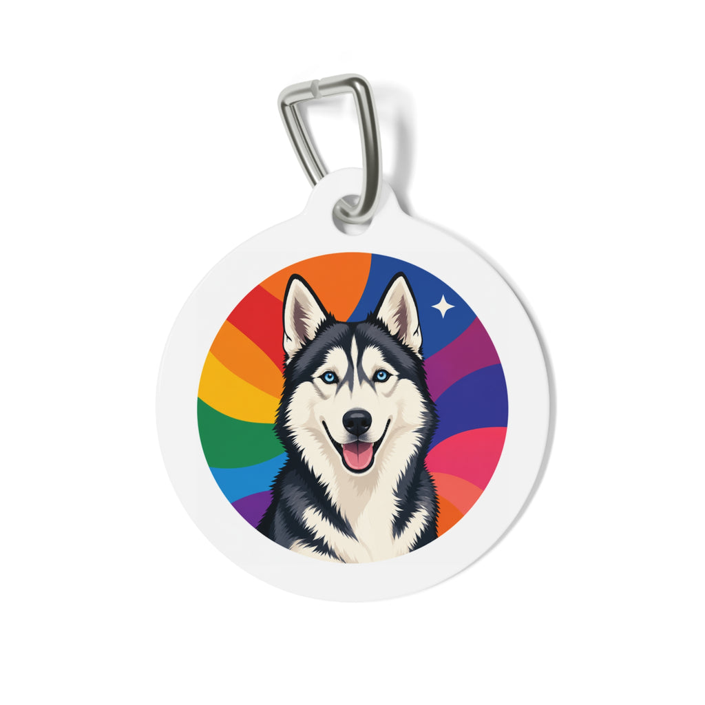 Chapa de identificación personalizada para perro Husky Siberiano Rainbow Joy