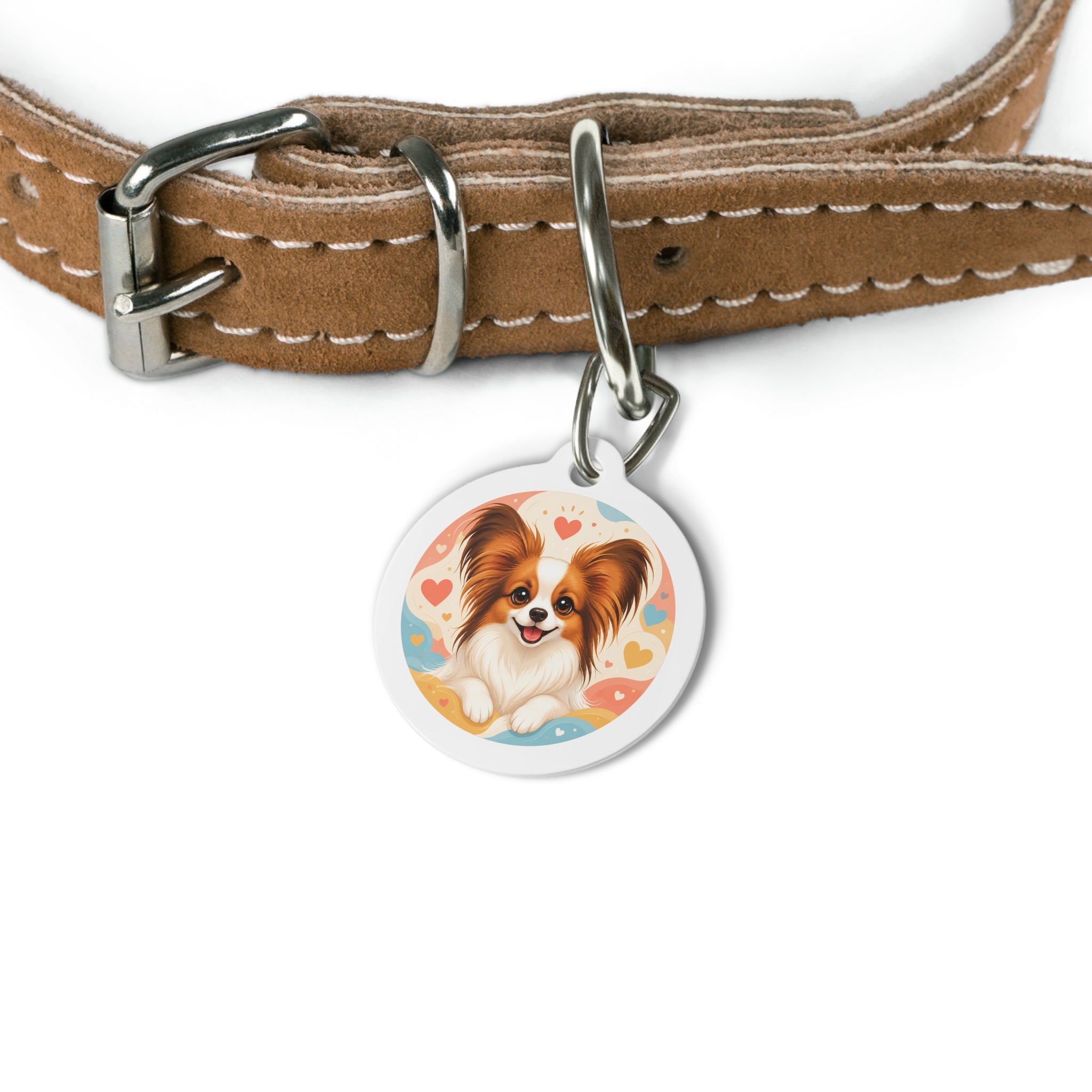 Papillon Colorful Heart Confetti Personalized Dog ID Tag