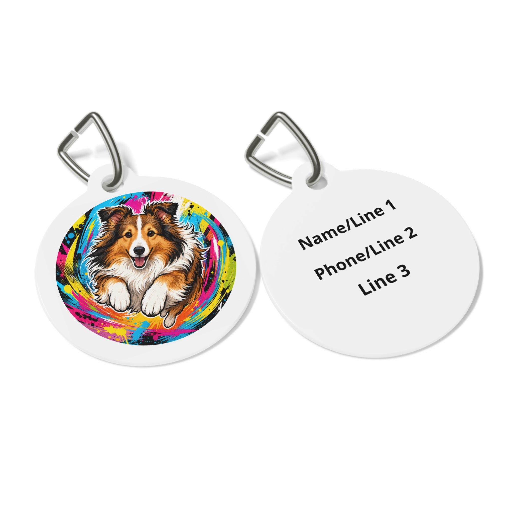 Shetland Sheepdog Energetic Color Splash Personalized Dog ID Tag