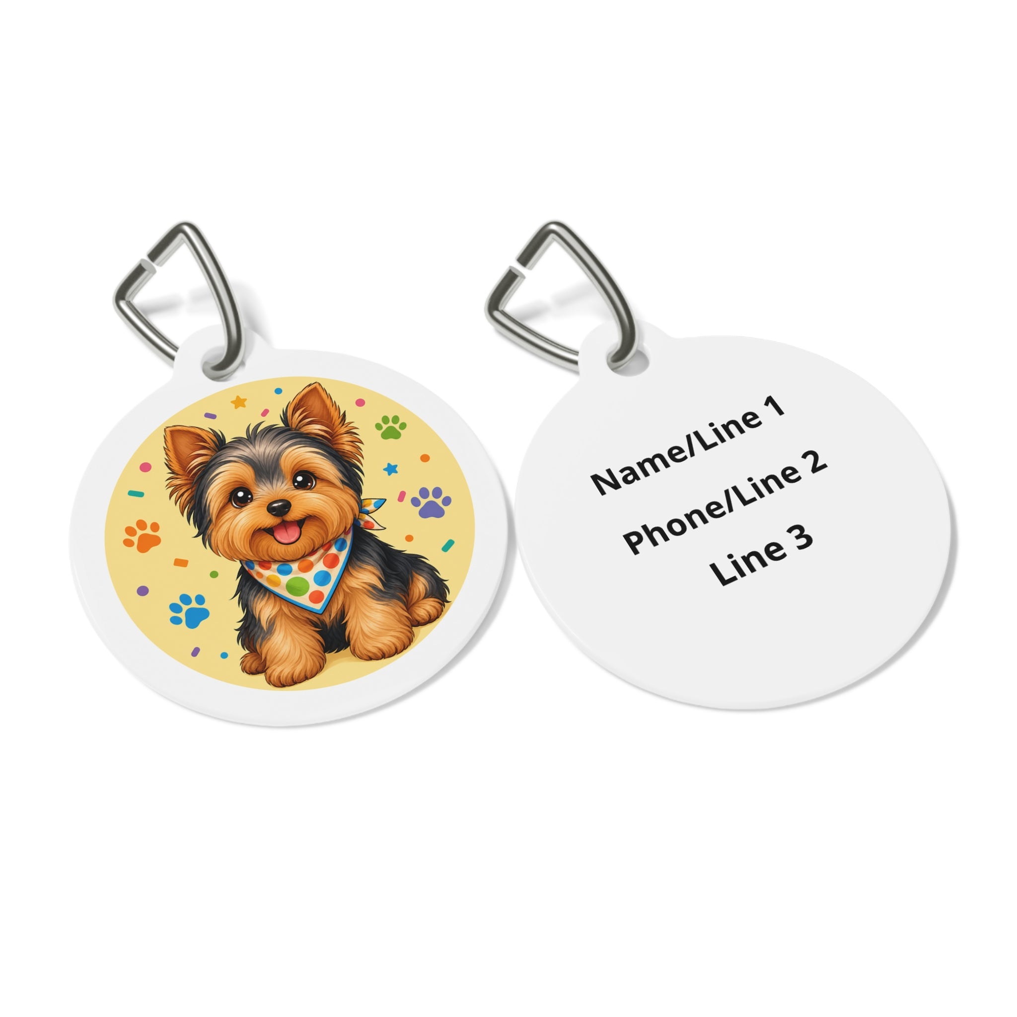 Yorkshire Terrier Bandana Paw Confetti Personalized Dog ID Tag