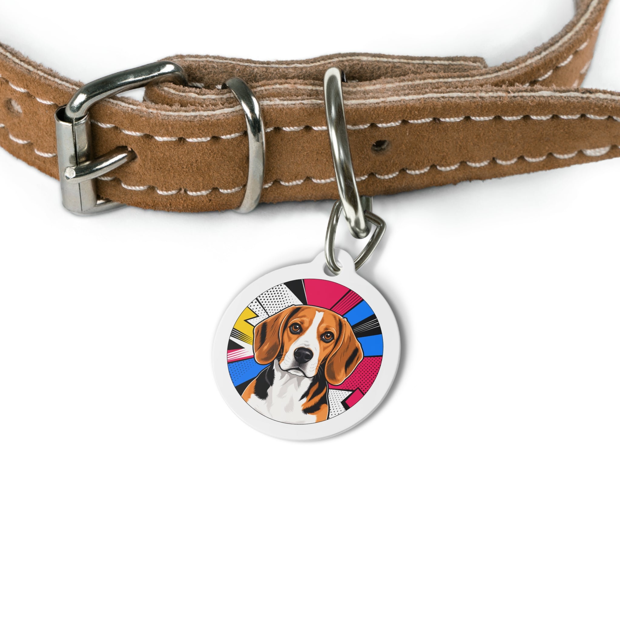 Beagle Comic Pop Portrait Personalized Dog ID Tag