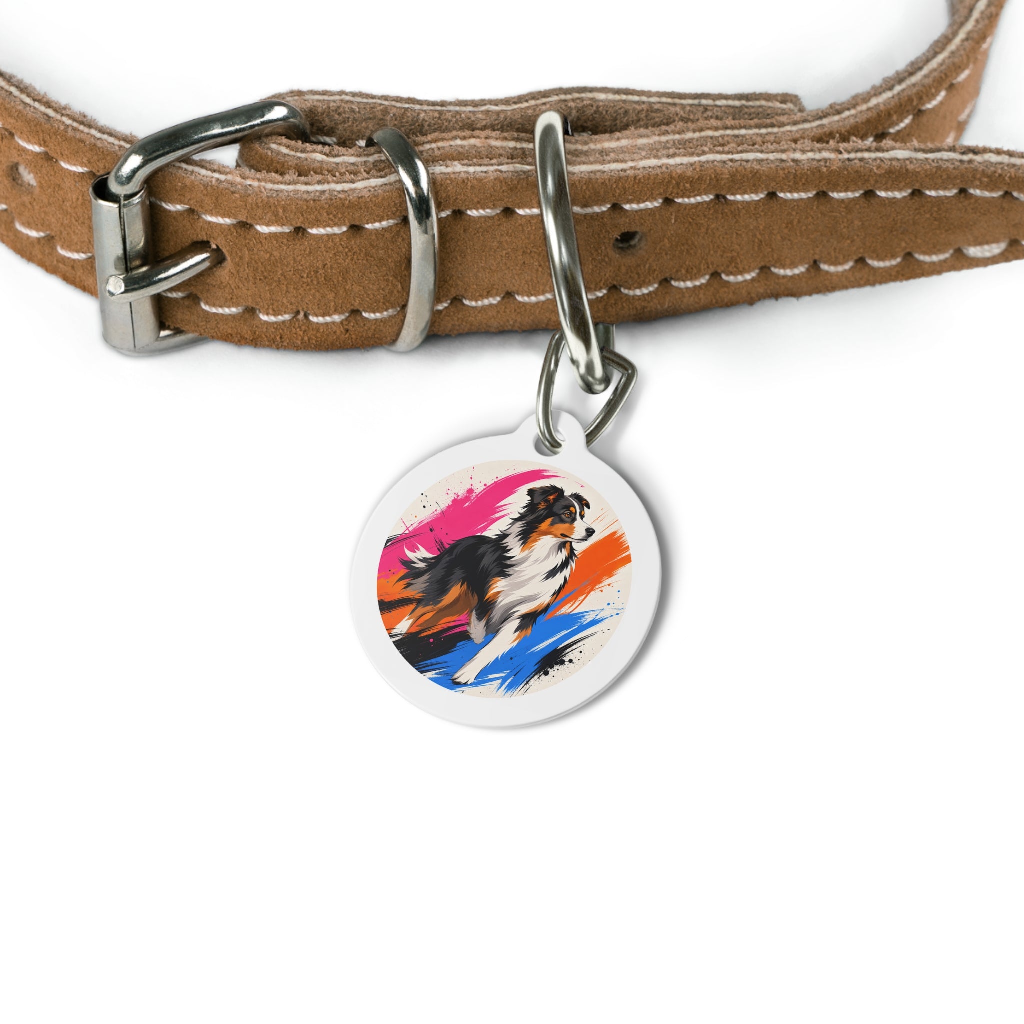 Australian Shepherd Bold Brushstroke Personalized Dog ID Tag