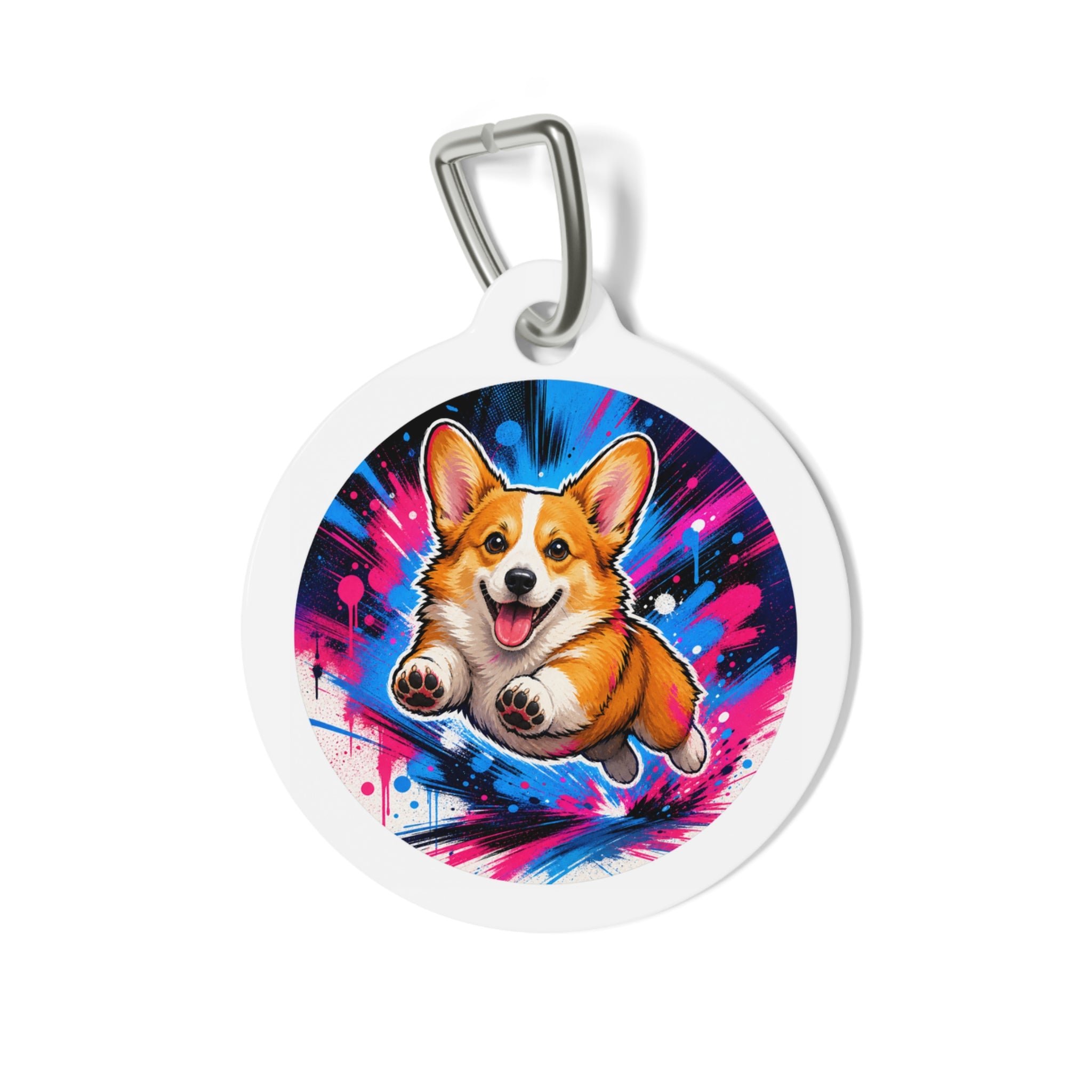 Pembroke Welsh Corgi Energetic Color Splash Personalized Dog ID Tag