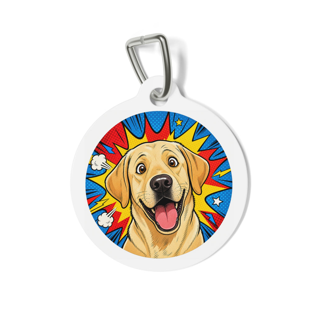Placa de identificación personalizada para perro Labrador Retriever "Happy Comic"