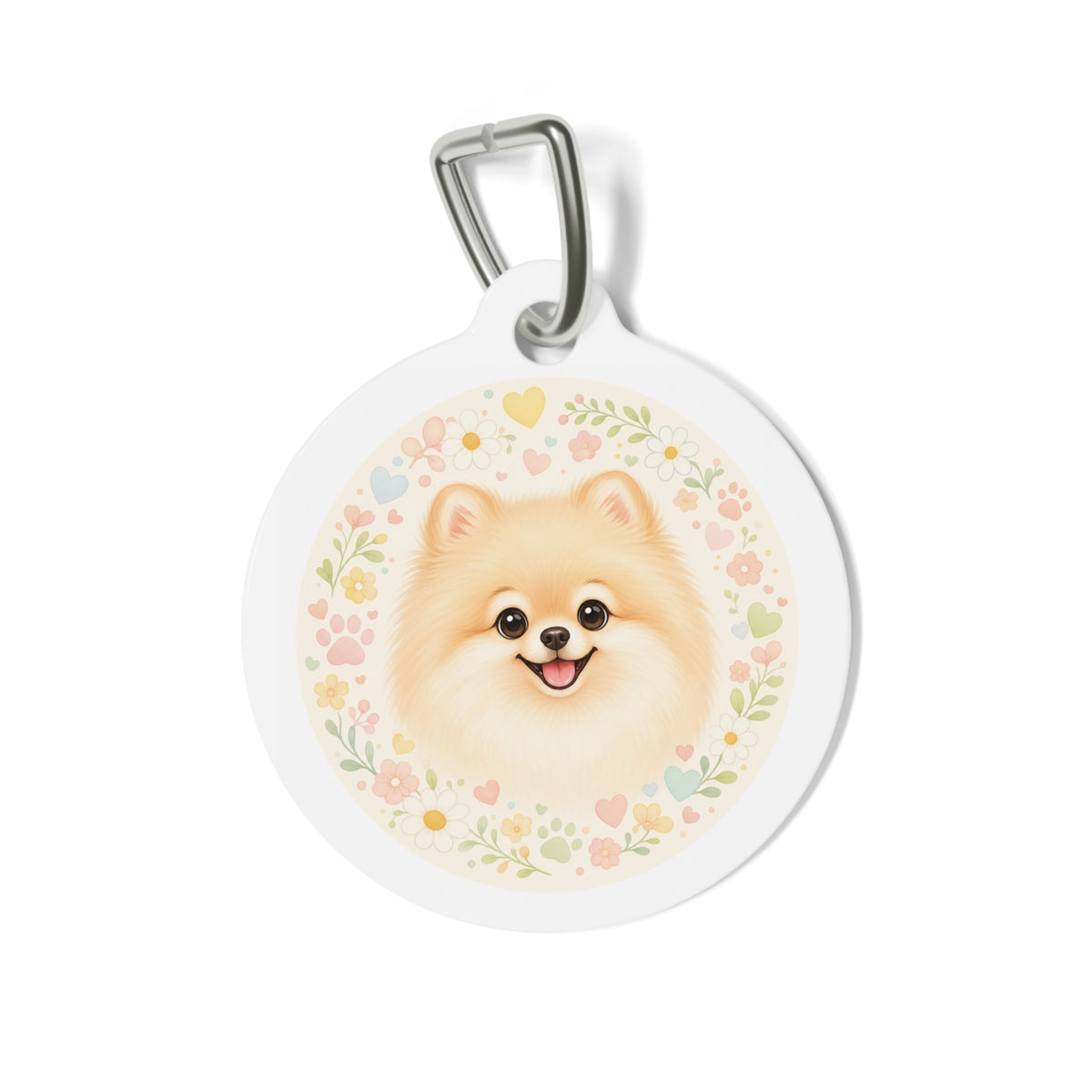Pomeranian Pastel Floral Wreath Personalized Dog ID Tag