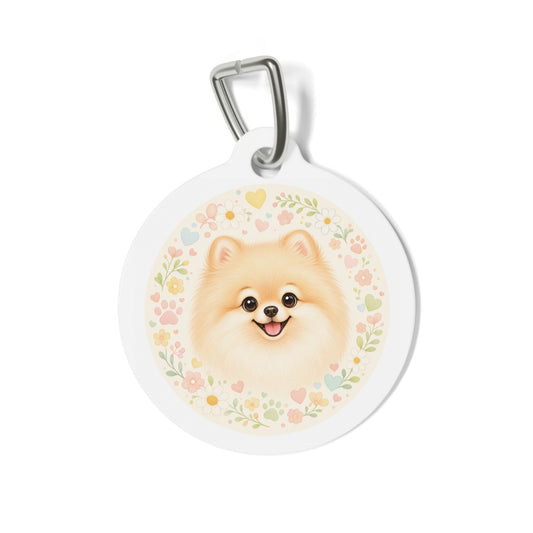 Pomeranian Pastel Floral Wreath Personalized Dog ID Tag