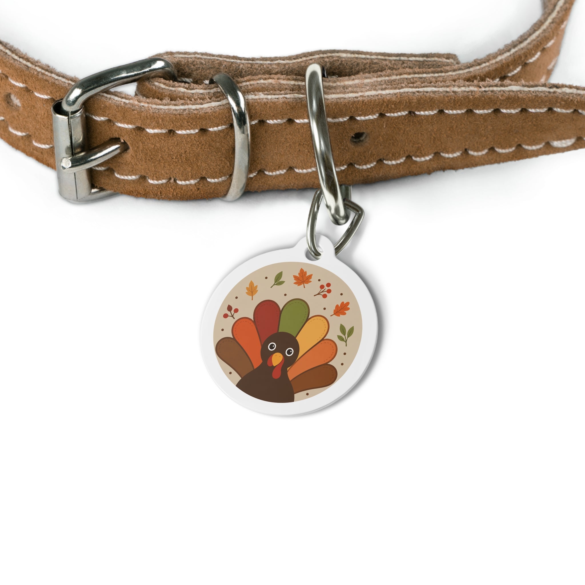 Playful Folk Art Turkey Personalized Dog ID Tag