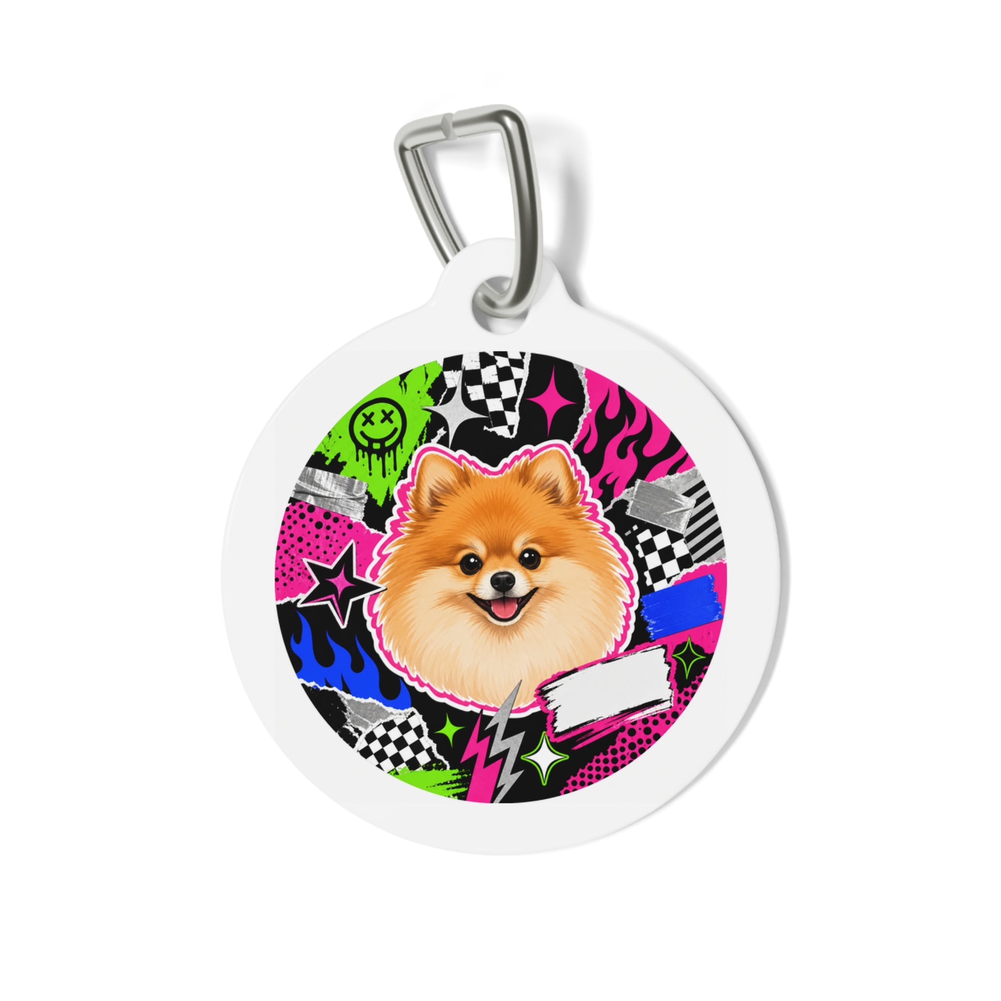 Pomeranian Neon Punk Collage Personalized Dog ID Tag