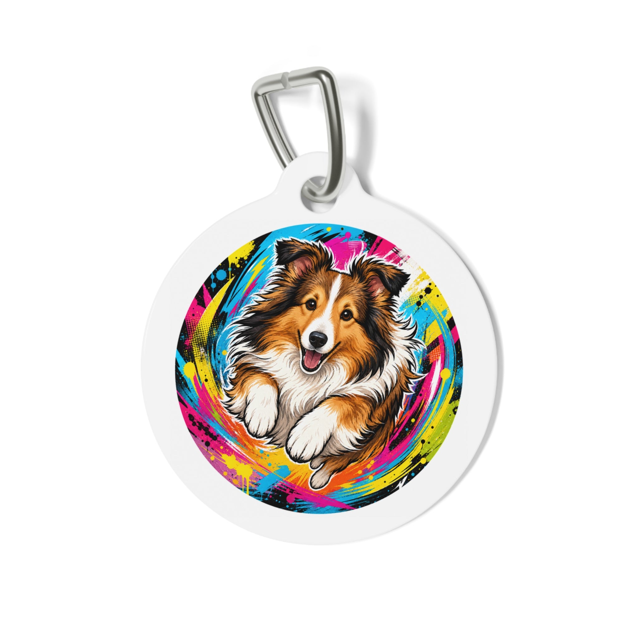 Shetland Sheepdog Energetic Color Splash Personalized Dog ID Tag