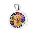 Placa de identificación personalizada para perro Golden Retriever Pop de los 90 a cuadros