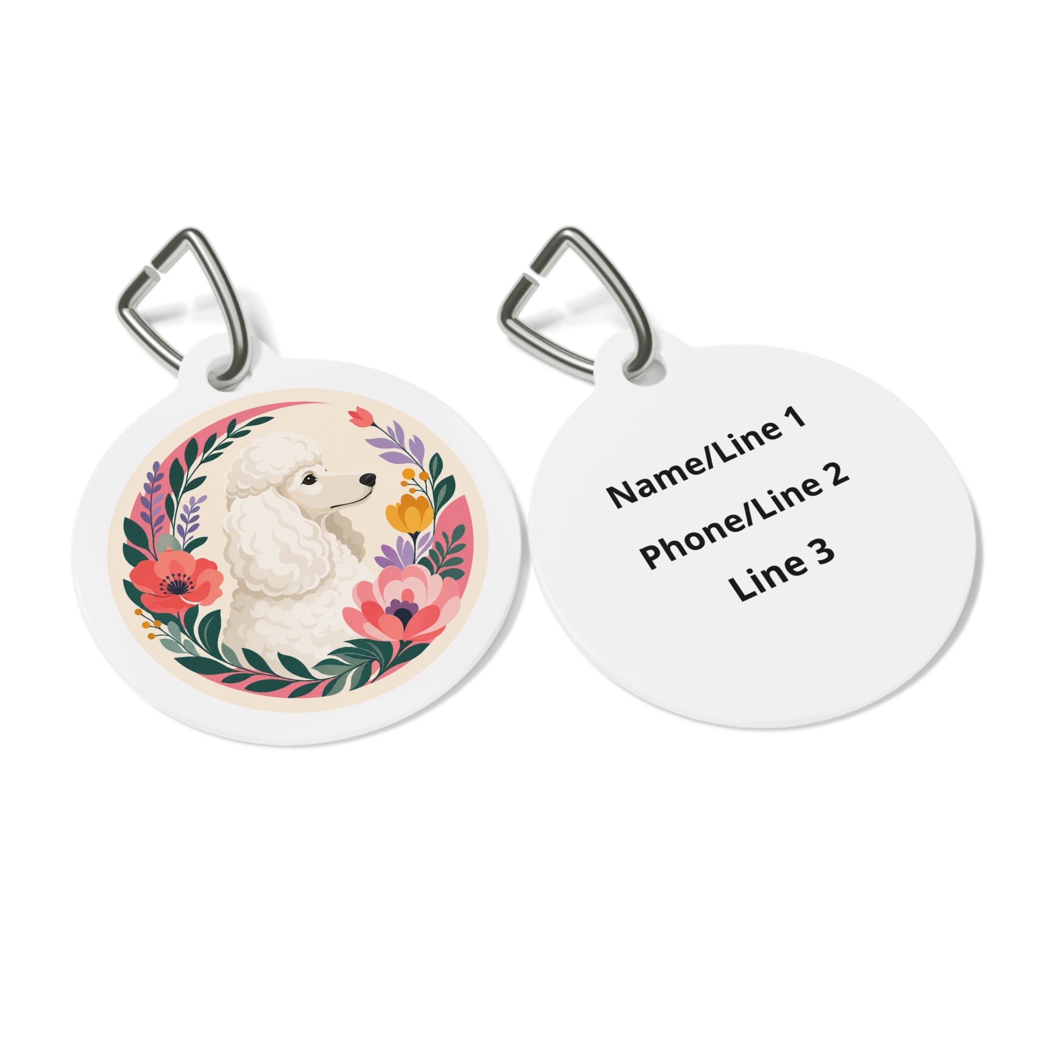 Poodle Wildflower Wreath Personalized Dog ID Tag