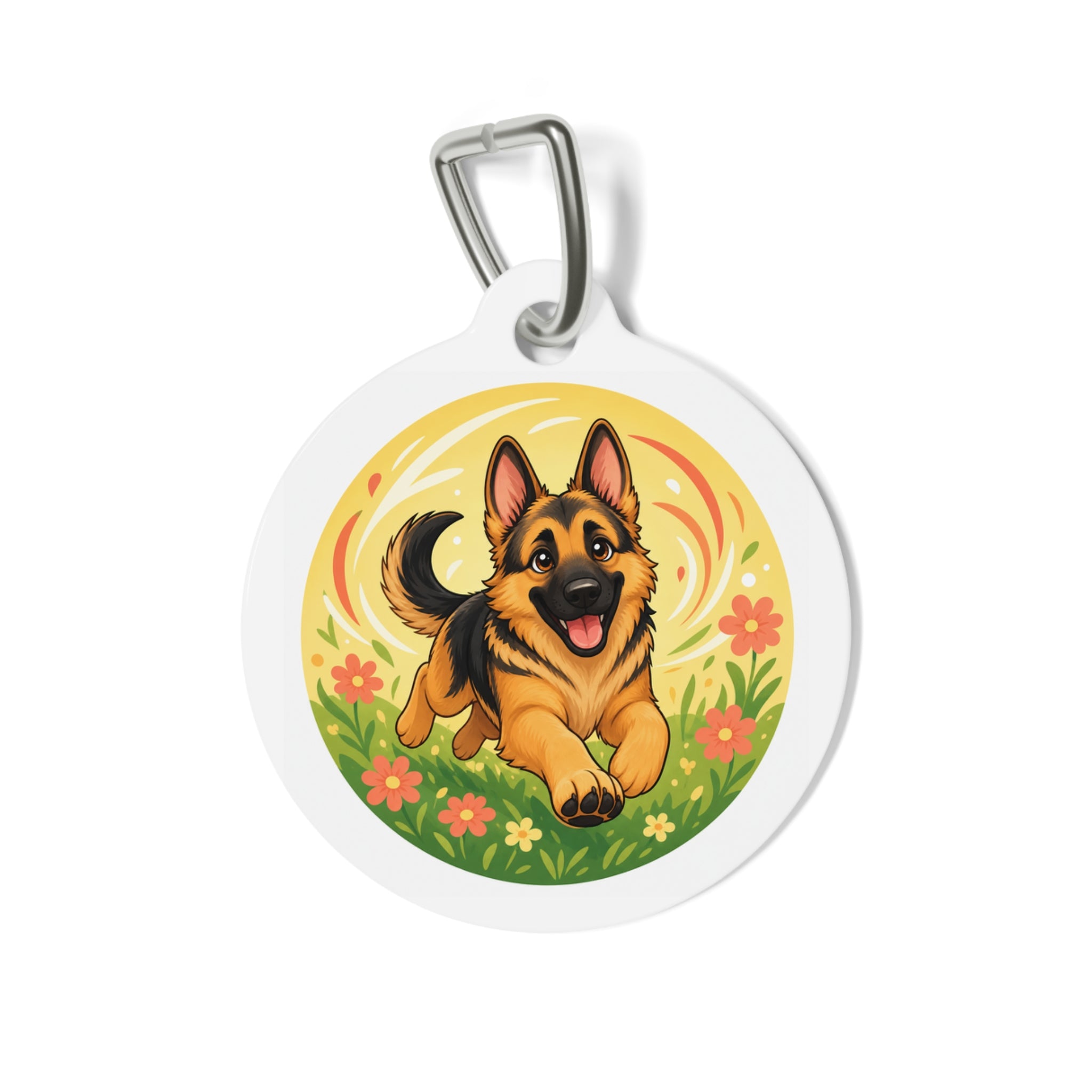 German Shepherd Sunny Flower Field Personalized Dog ID Tag