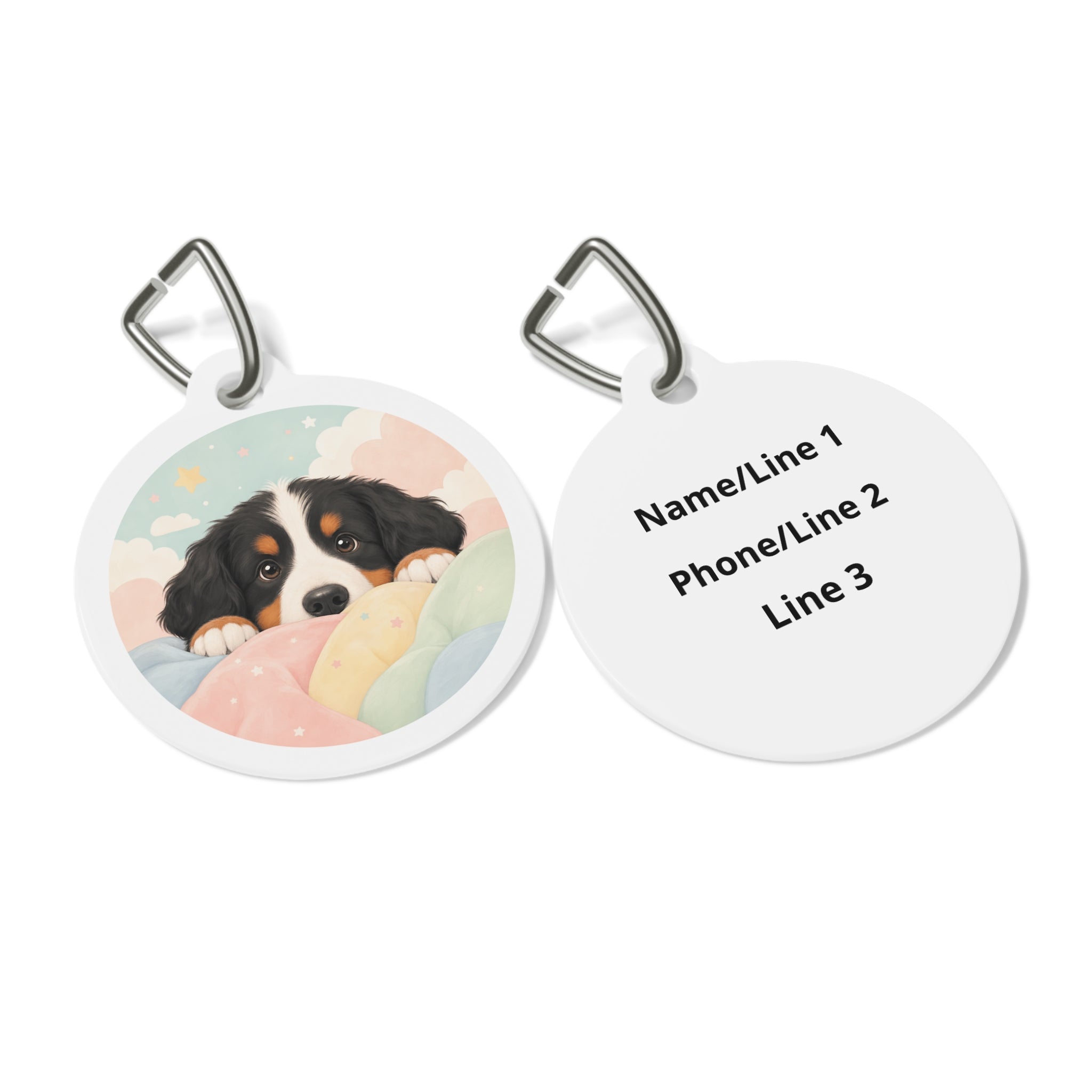 Bernese Mountain Dog Cheerful Watercolor Charm Personalized Dog ID Tag